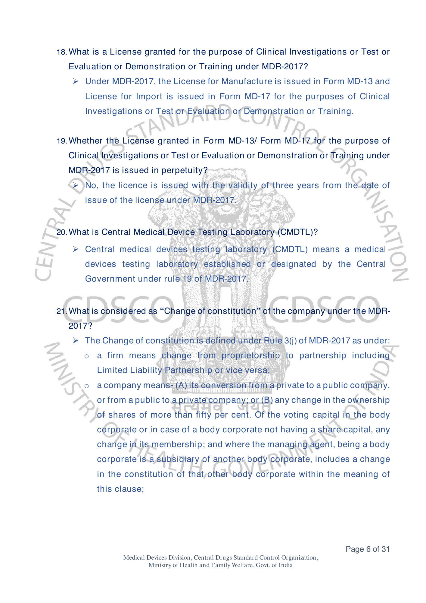 Frequently Asked Questions on Medical Devices Rules 2017 — official portal compilation — official PDF physical page 6