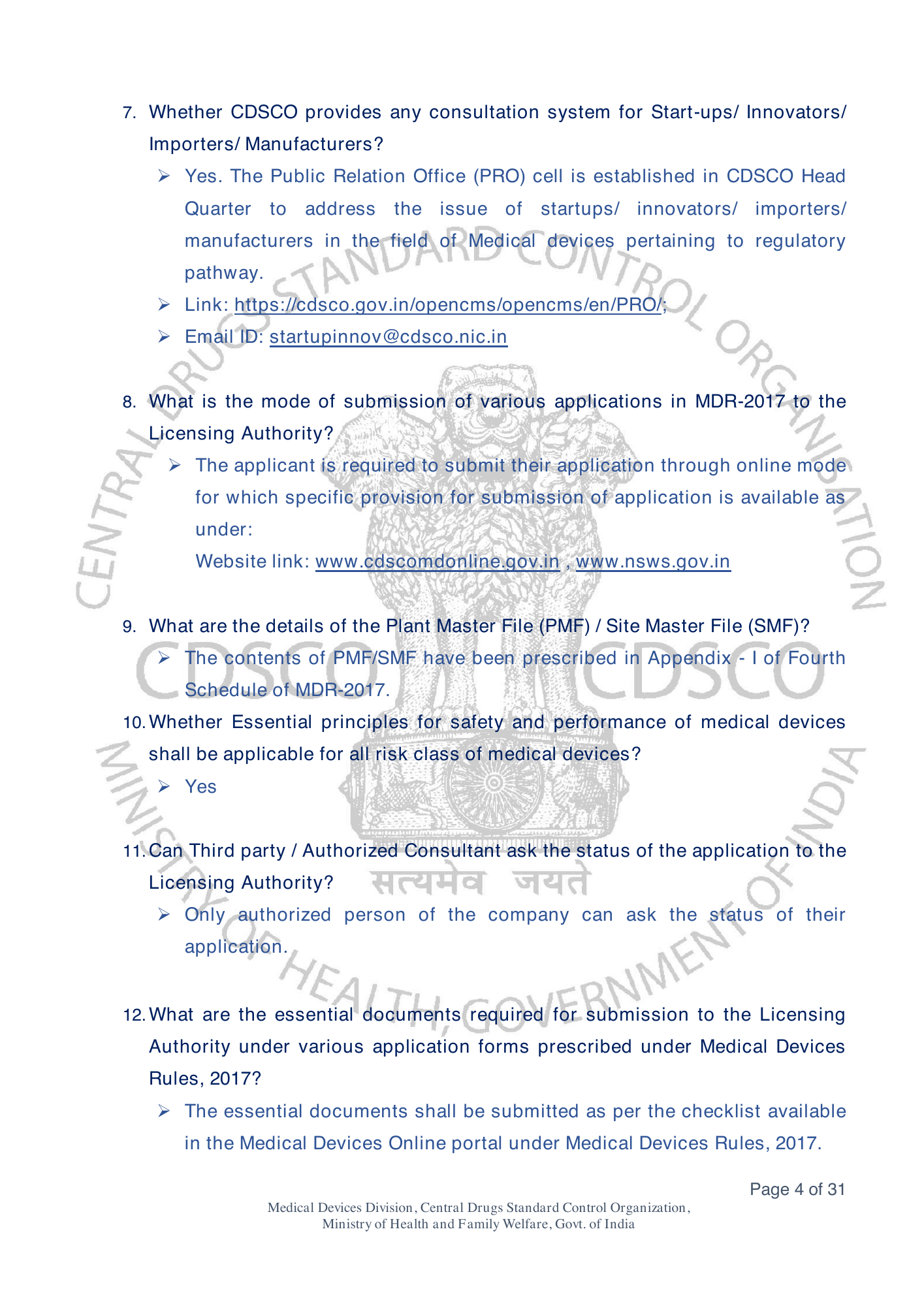 Frequently Asked Questions on Medical Devices Rules 2017 — official portal compilation — official PDF physical page 4