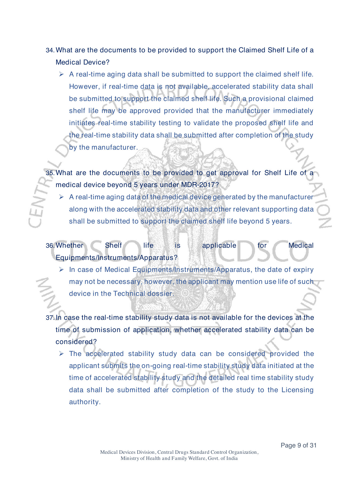 Frequently Asked Questions on Medical Devices Rules 2017 — official portal compilation — official PDF physical page 9