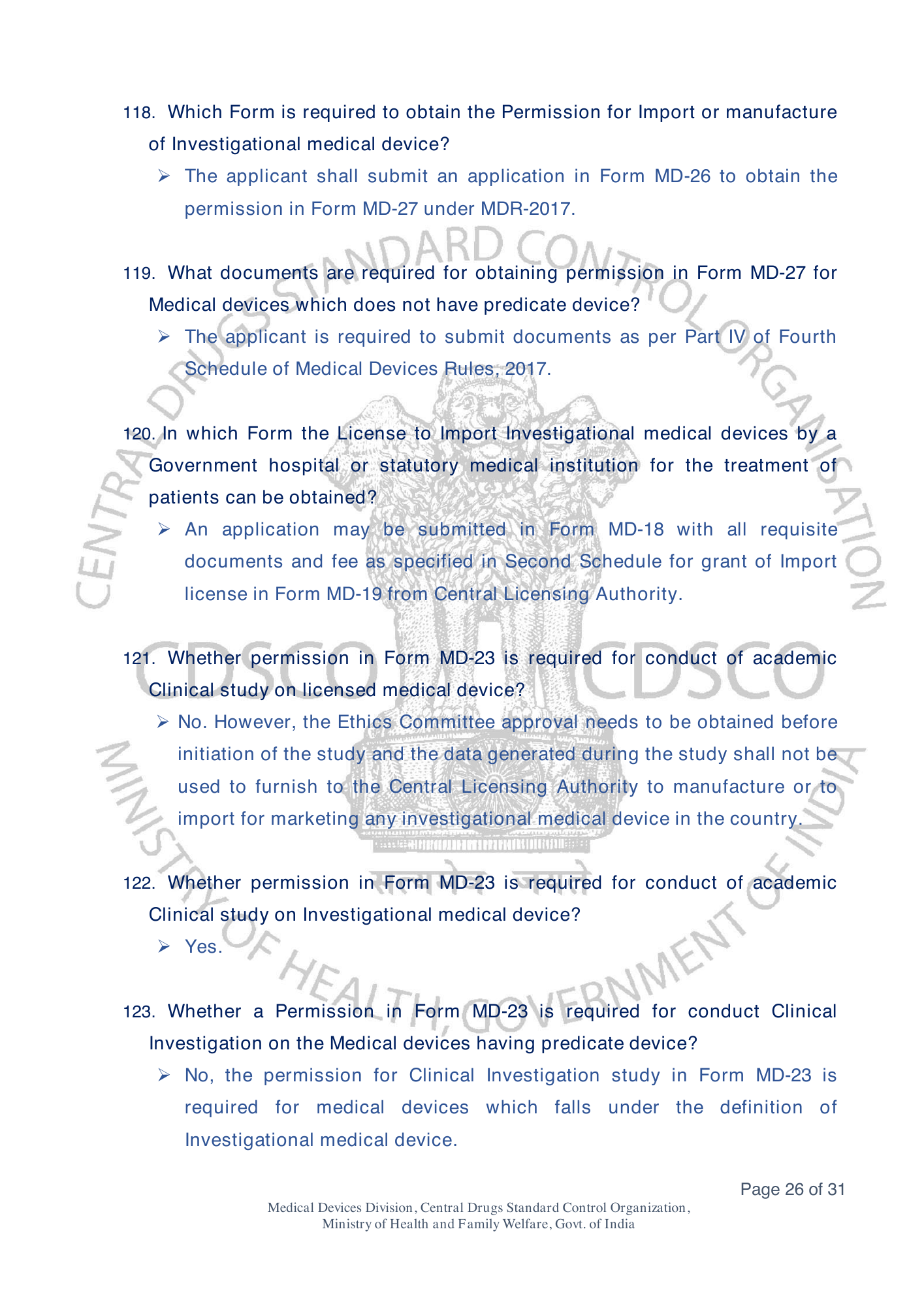 Frequently Asked Questions on Medical Devices Rules 2017 — official portal compilation — official PDF physical page 26
