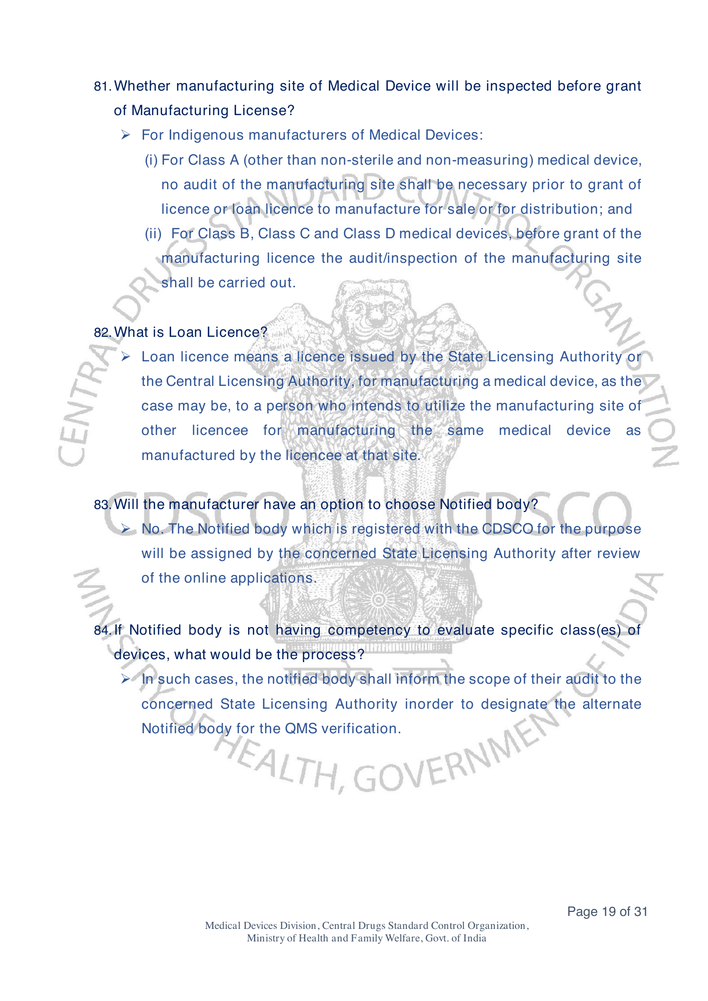 Frequently Asked Questions on Medical Devices Rules 2017 — official portal compilation — official PDF physical page 19