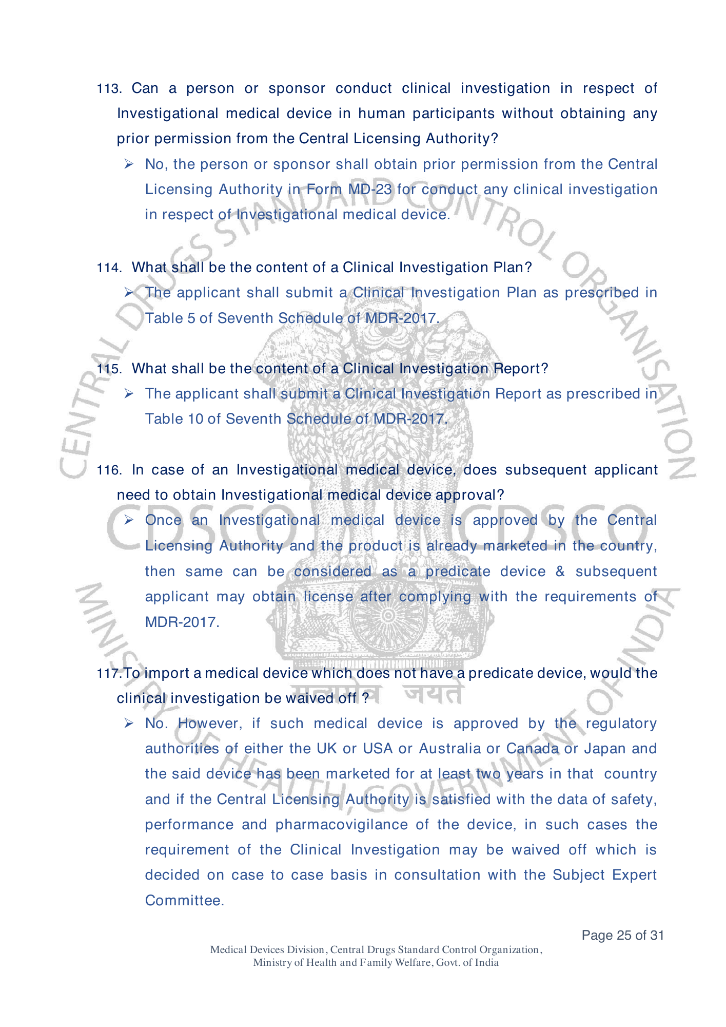 Frequently Asked Questions on Medical Devices Rules 2017 — official portal compilation — official PDF physical page 25