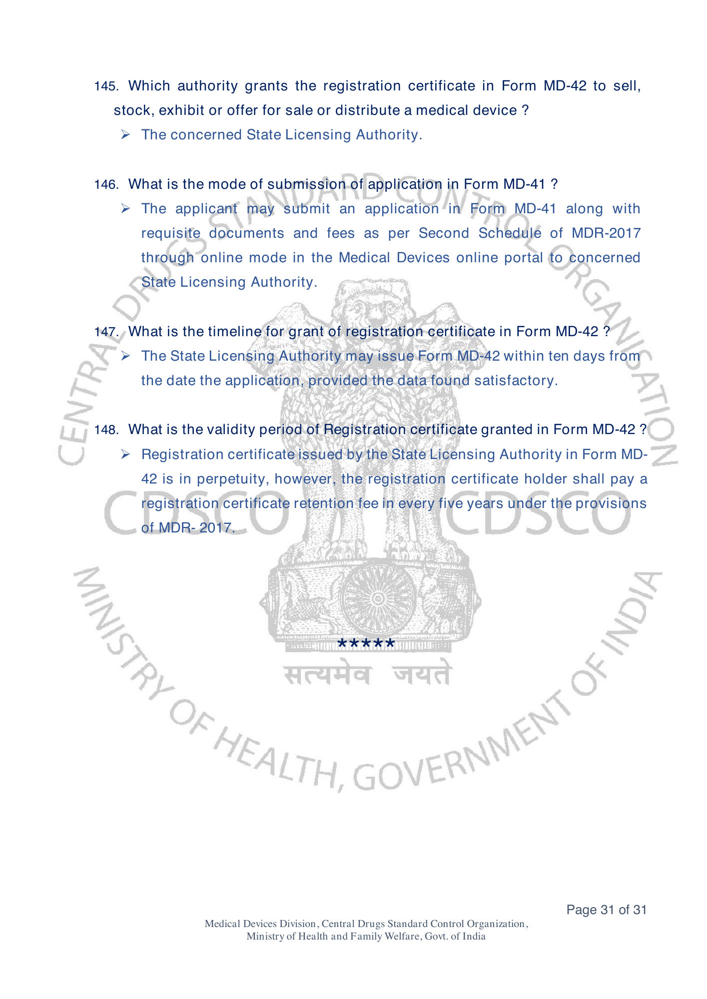 Frequently Asked Questions on Medical Devices Rules 2017 — official portal compilation — official PDF physical page 31