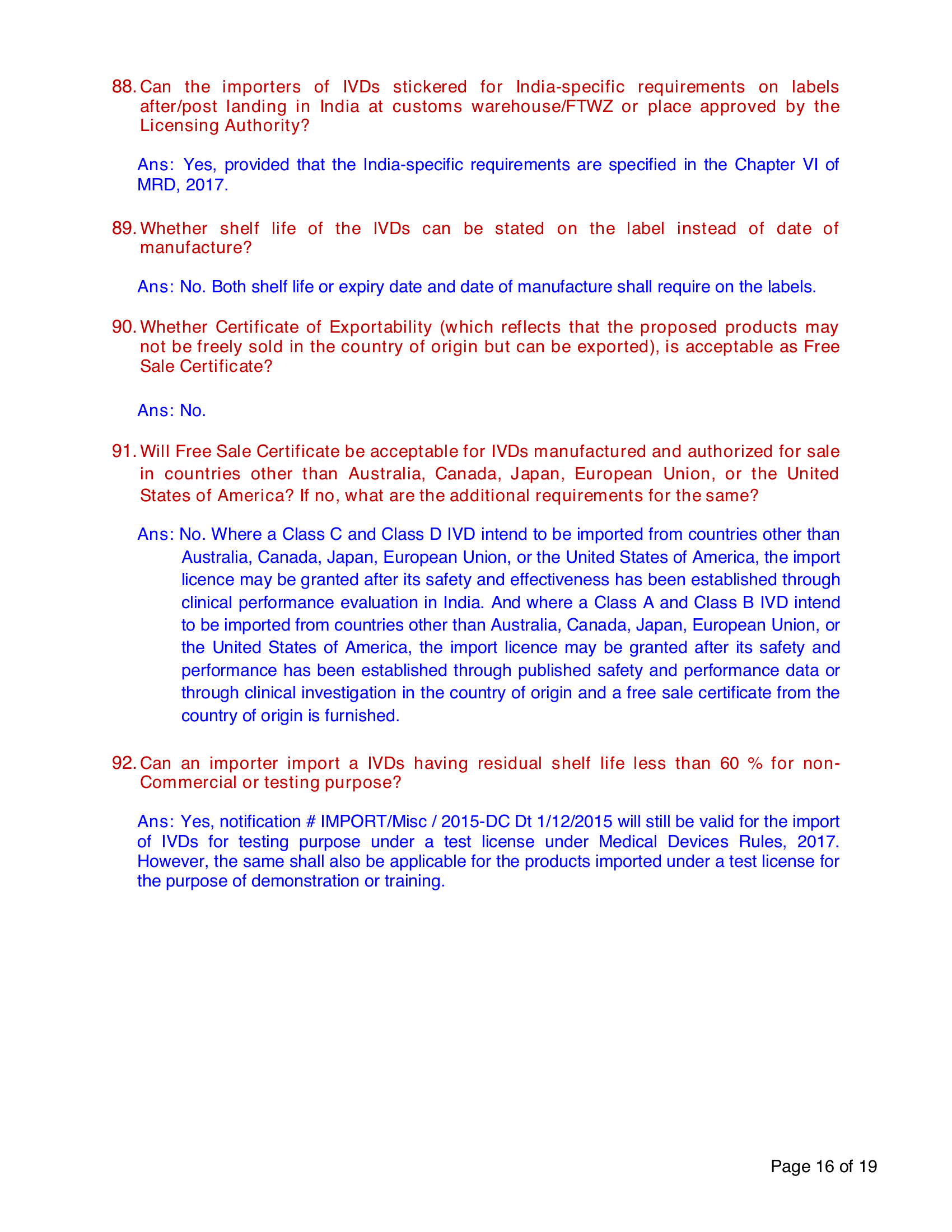 CDSCO/IVD/FAQ/03/2022 — complete original official PDF page 16; source page image governs.
