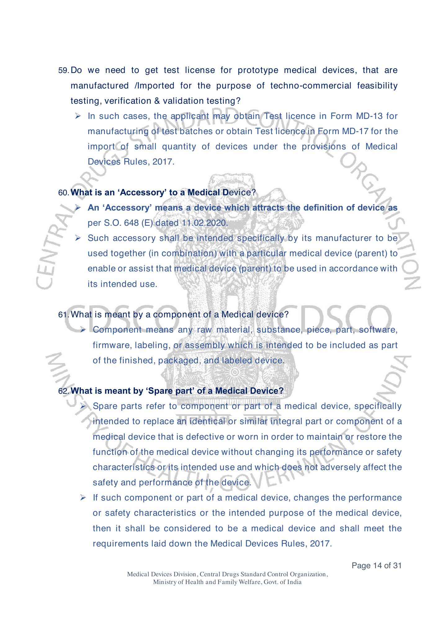 Frequently Asked Questions on Medical Devices Rules 2017 — official portal compilation — official PDF physical page 14