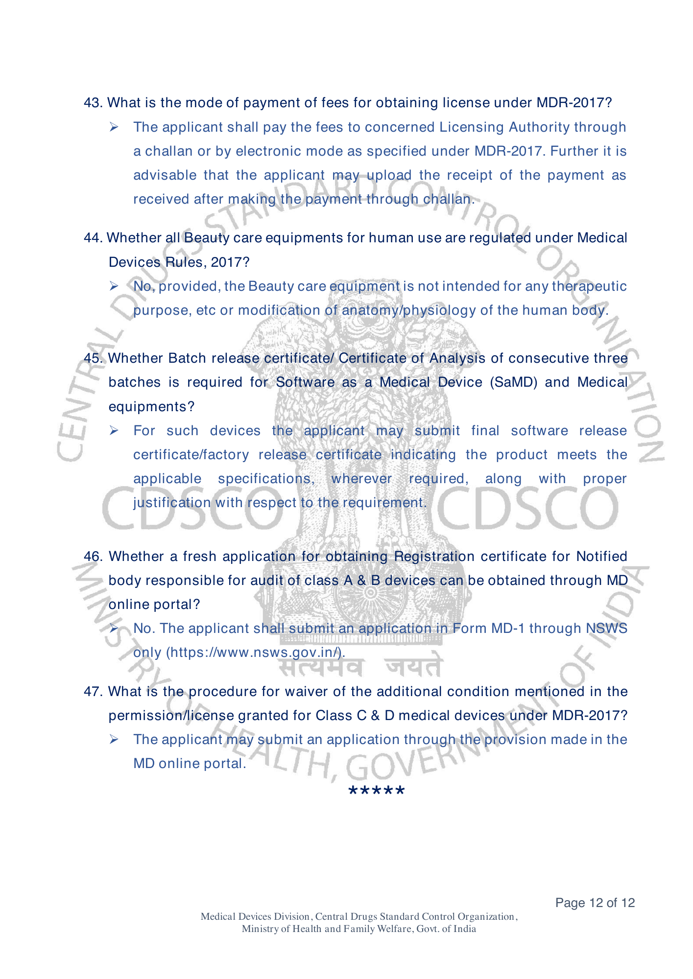 Frequently Asked Questions on Medical Devices Rules 2017 — official portal compilation — official PDF physical page 50
