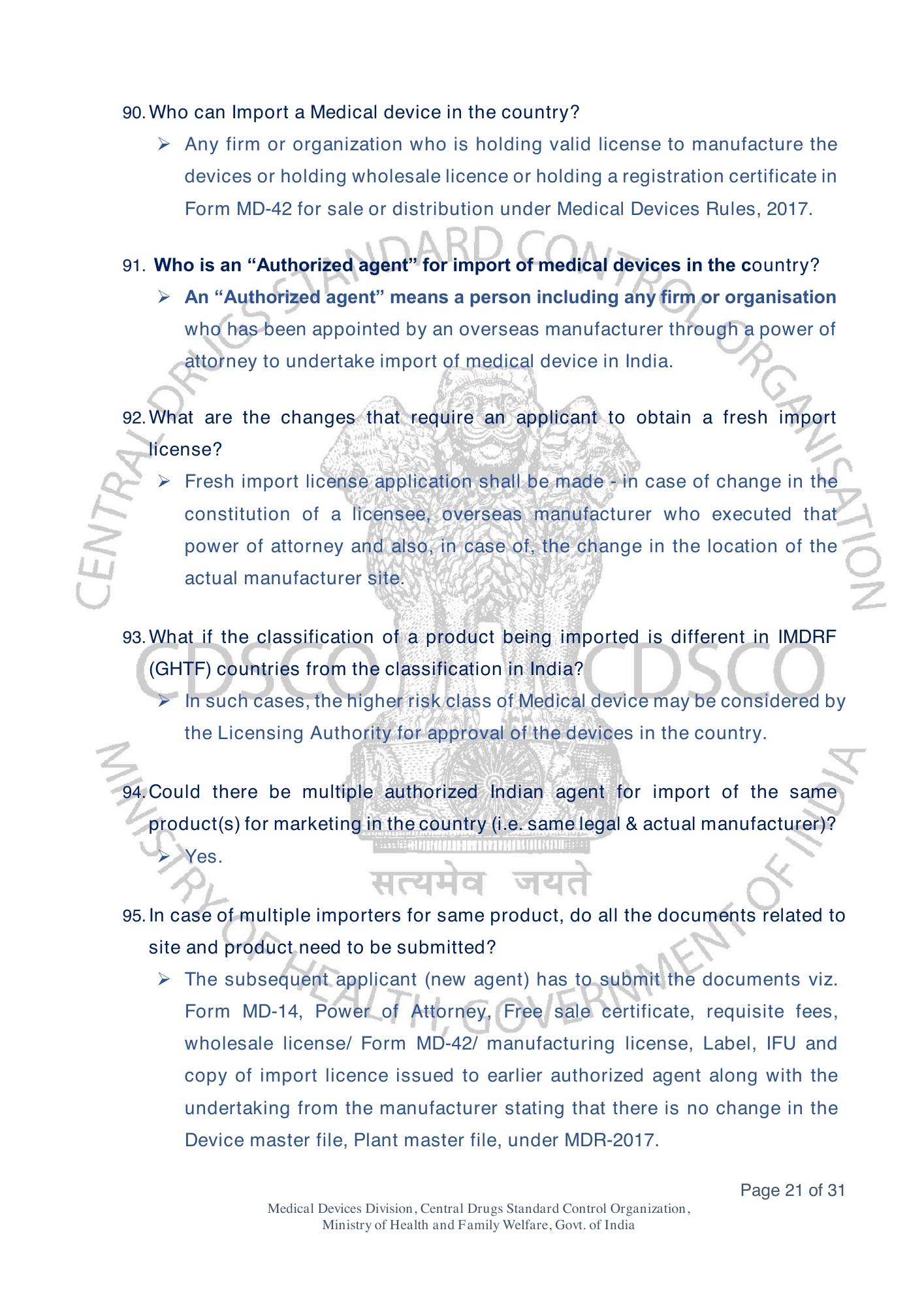 Frequently Asked Questions on Medical Devices Rules 2017 — official portal compilation — official PDF physical page 21