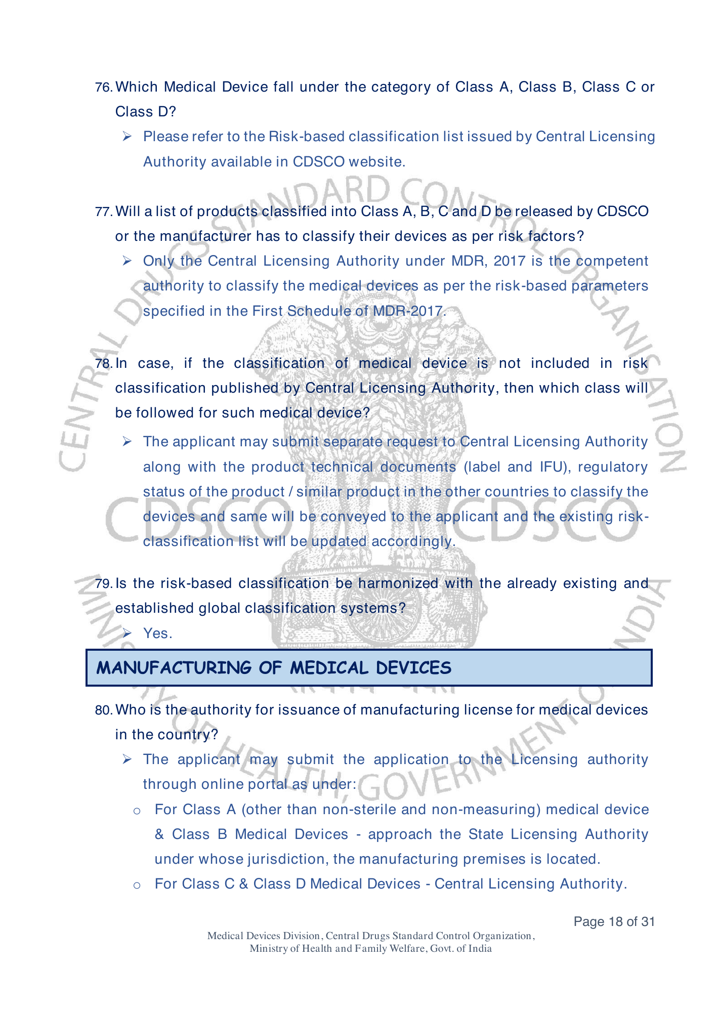 Frequently Asked Questions on Medical Devices Rules 2017 — official portal compilation — official PDF physical page 18