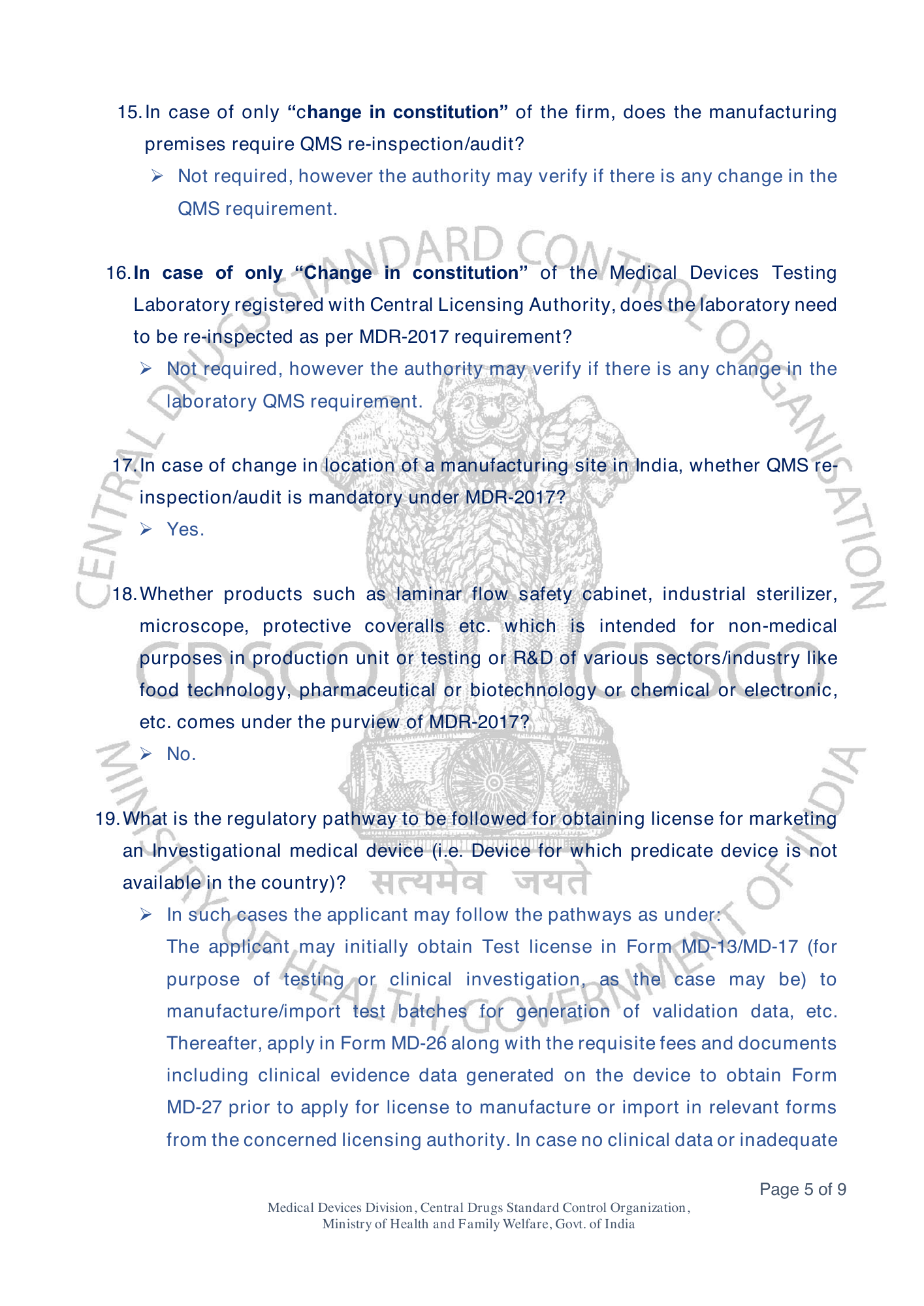 Frequently Asked Questions on Medical Devices Rules 2017 — official portal compilation — official PDF physical page 55
