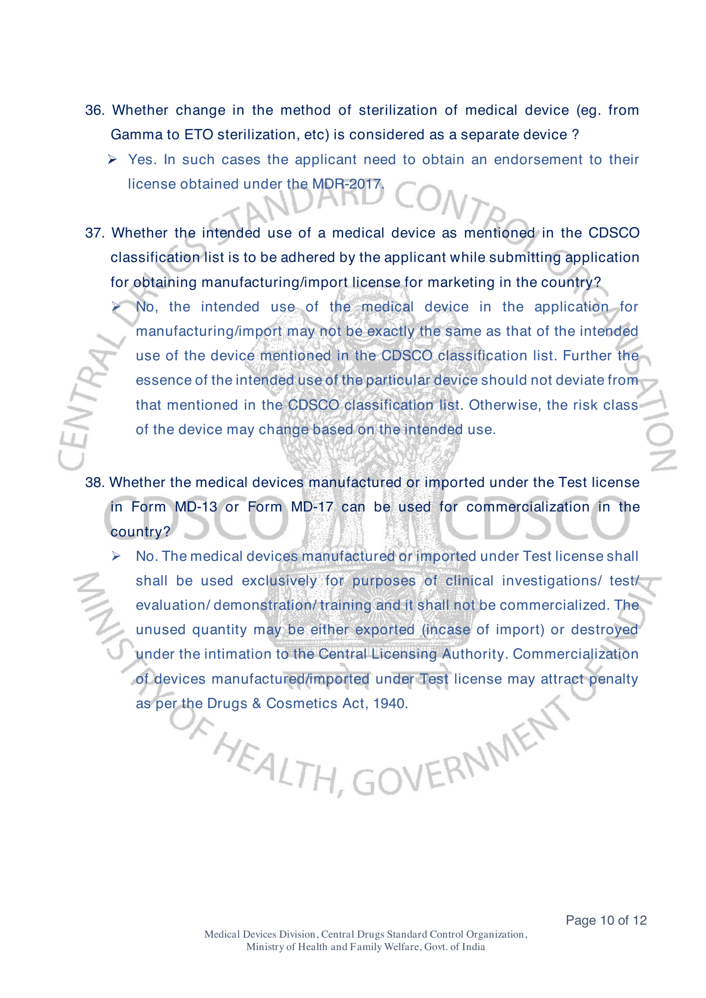 Frequently Asked Questions on Medical Devices Rules 2017 — official portal compilation — official PDF physical page 48