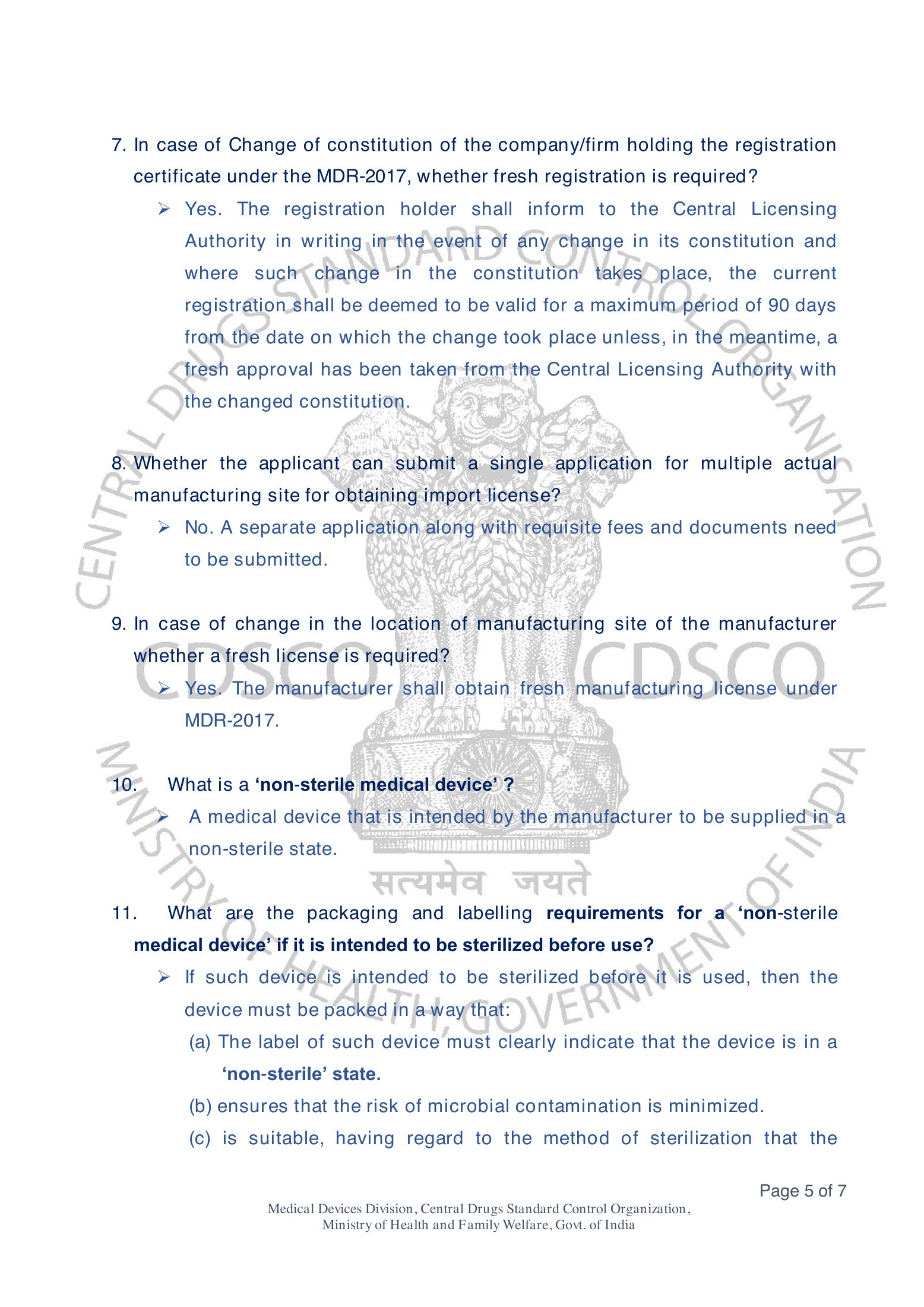 CDSCO/FAQ/MD/01/2024 — Addendum 01 — complete original official PDF page 5; source image governs.