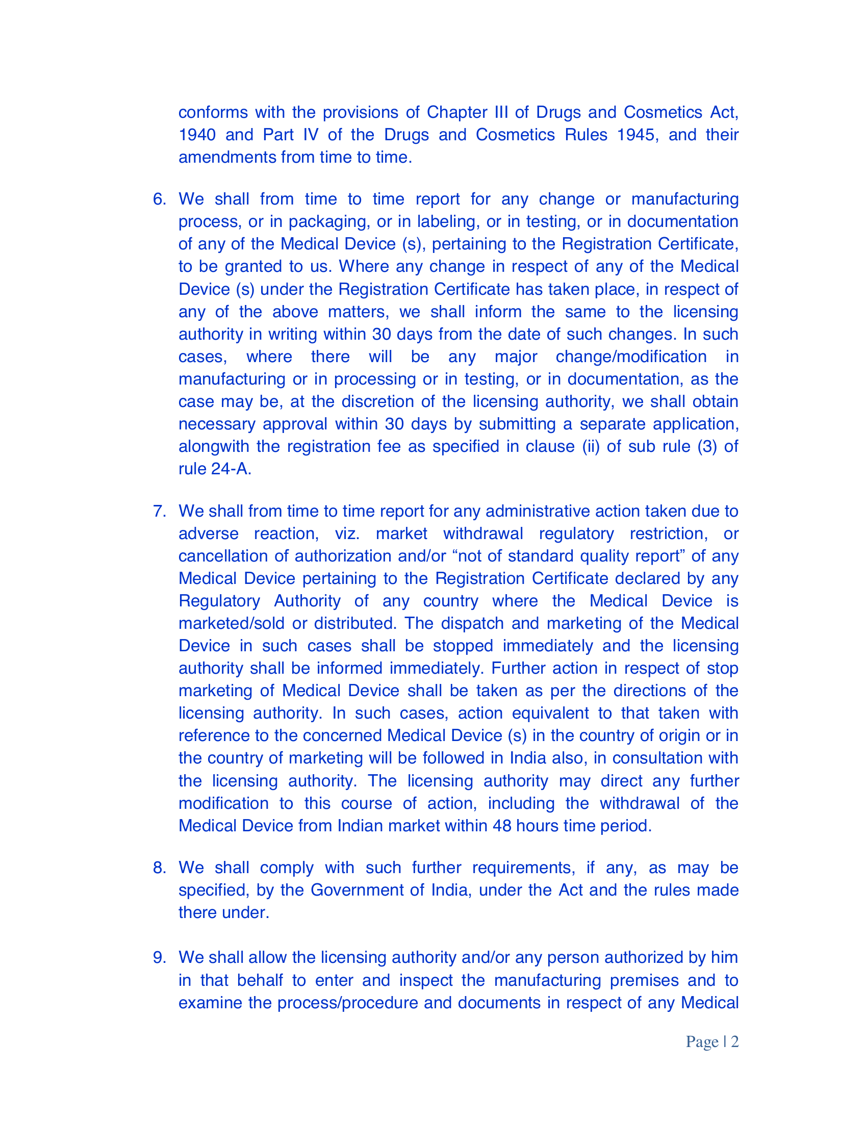 CDSCO legacy medical-device registration POA model — complete original official PDF page 2; source page image governs.