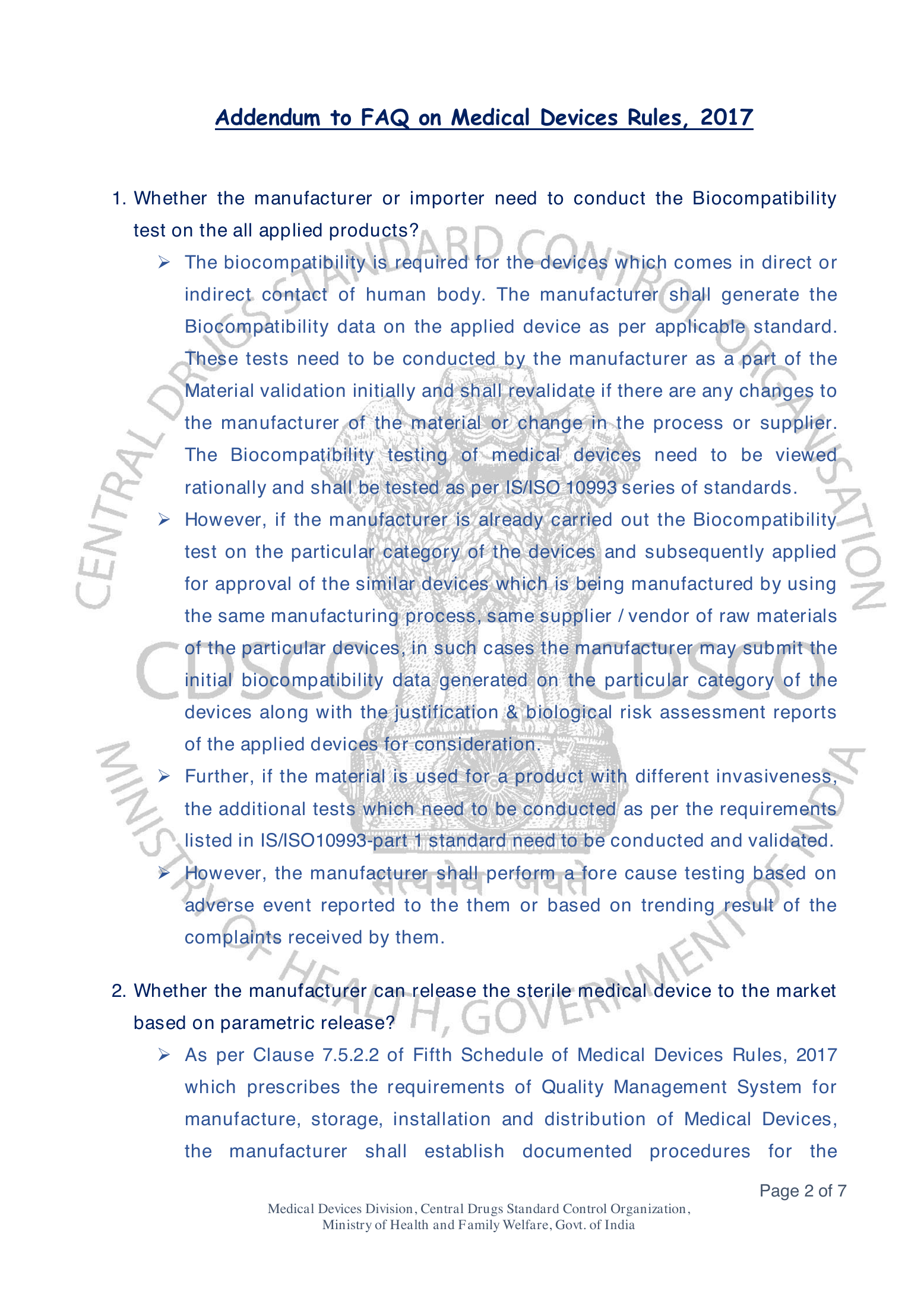 CDSCO/FAQ/MD/01/2024 — Addendum 01 — complete original official PDF page 2; source image governs.