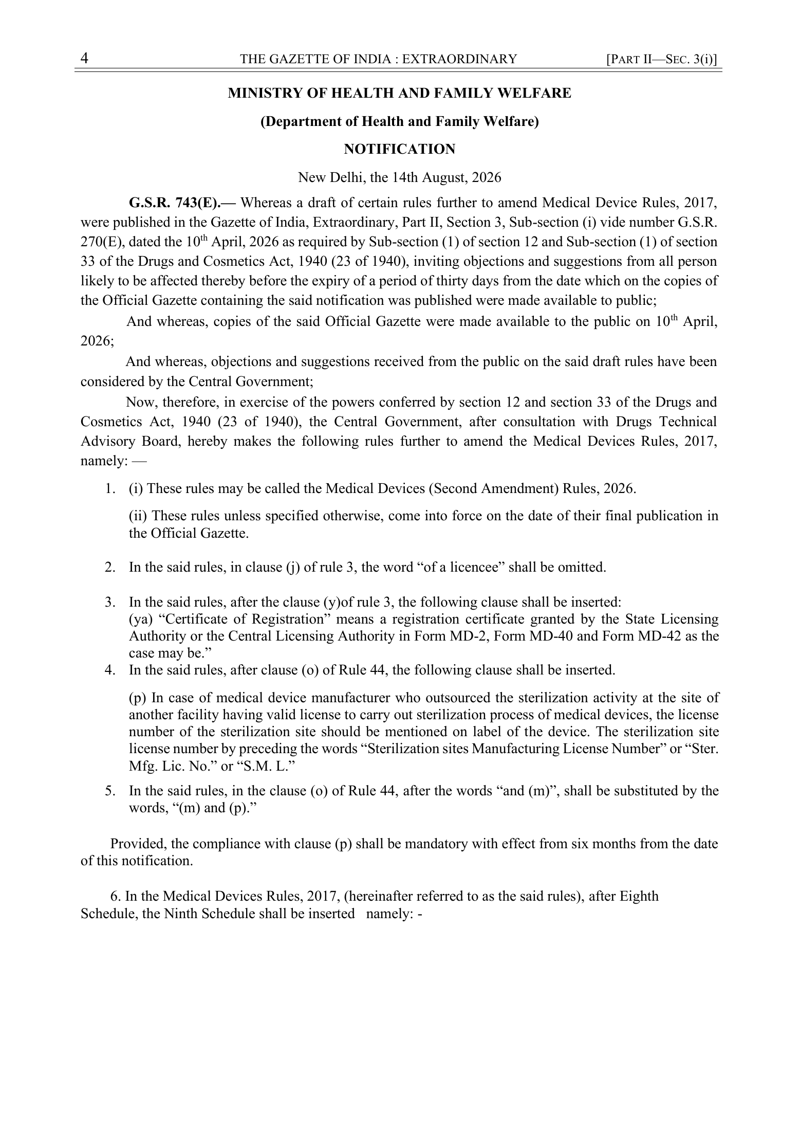G.S.R.743(E), 14 August 2026 — complete original official PDF page 4; source image governs.