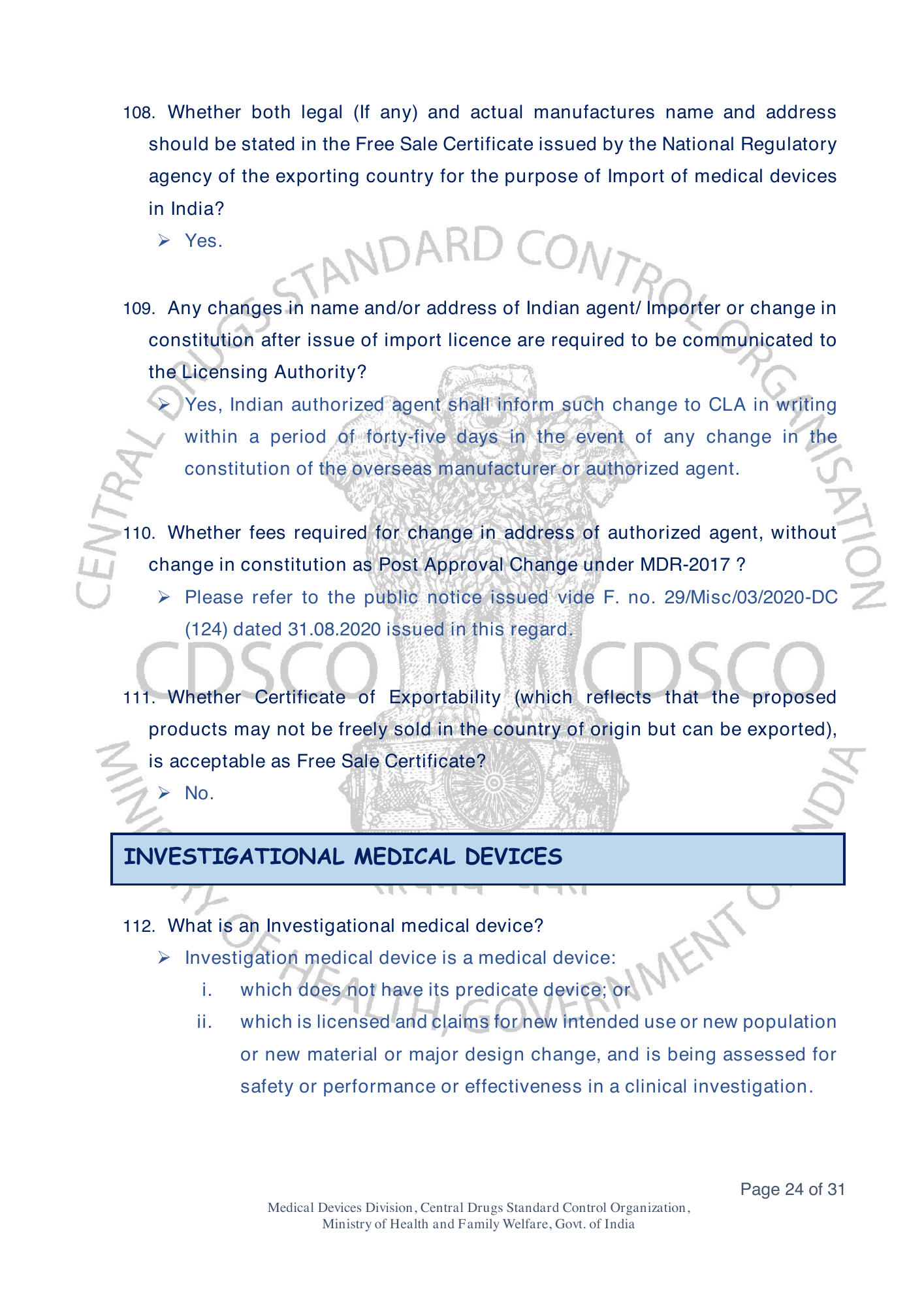 Frequently Asked Questions on Medical Devices Rules 2017 — official portal compilation — official PDF physical page 24