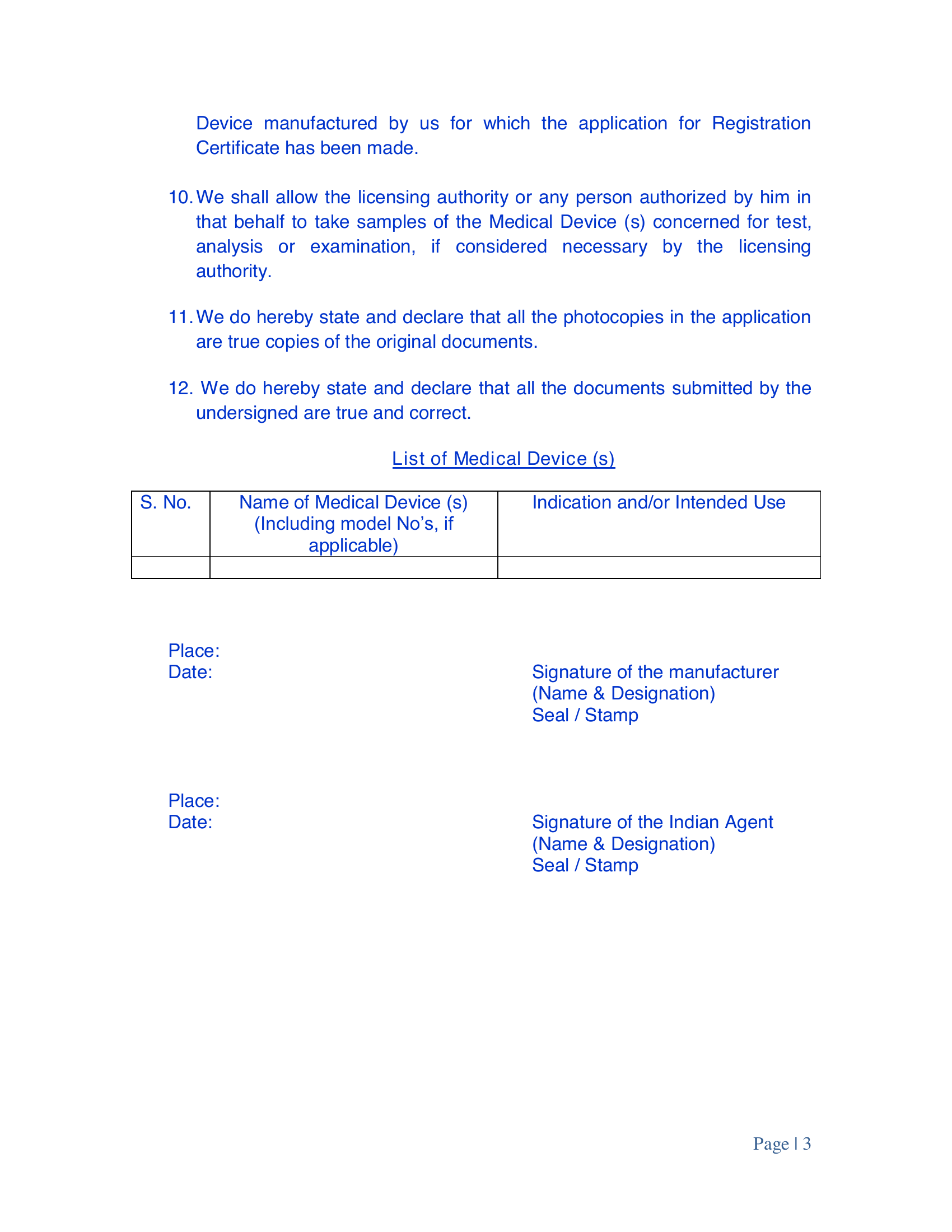 CDSCO legacy medical-device registration POA model — complete original official PDF page 3; source page image governs.