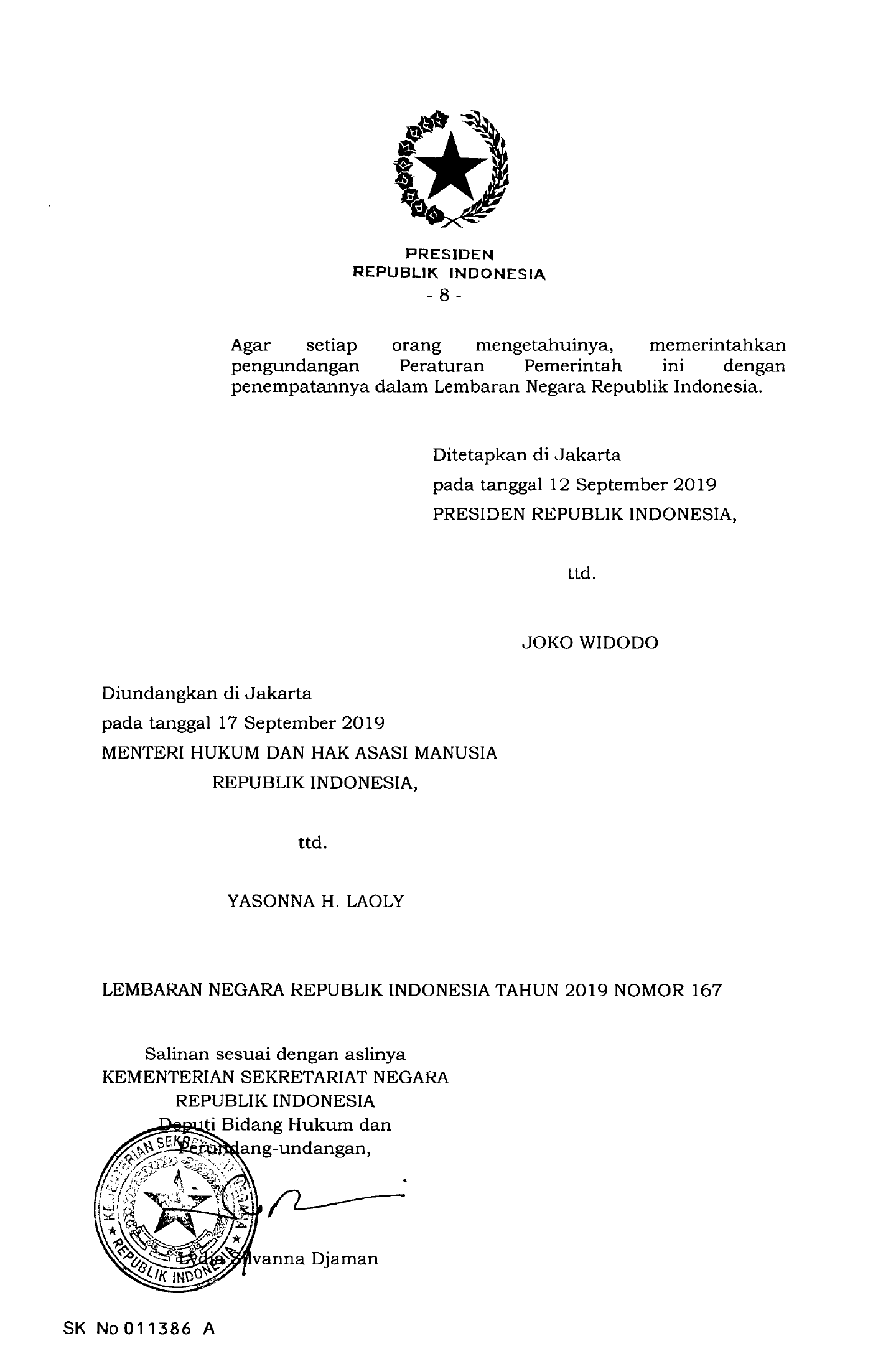 PP No. 64 Tahun 2019 — original complete physical PDF page 8; original image governs.