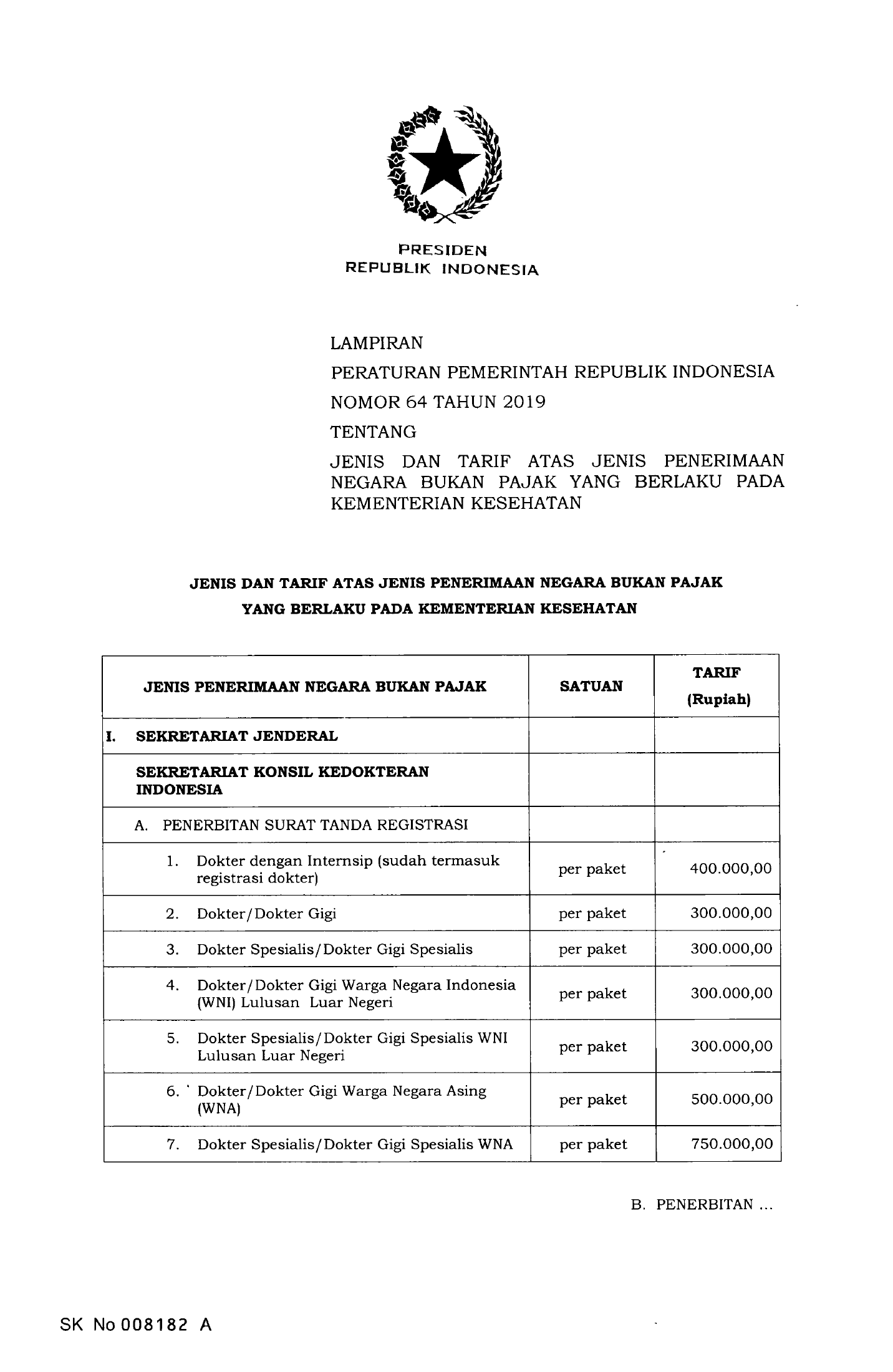 PP 64/2019 — selected medical-device fee annex pages — original complete physical PDF page 1; original image governs.