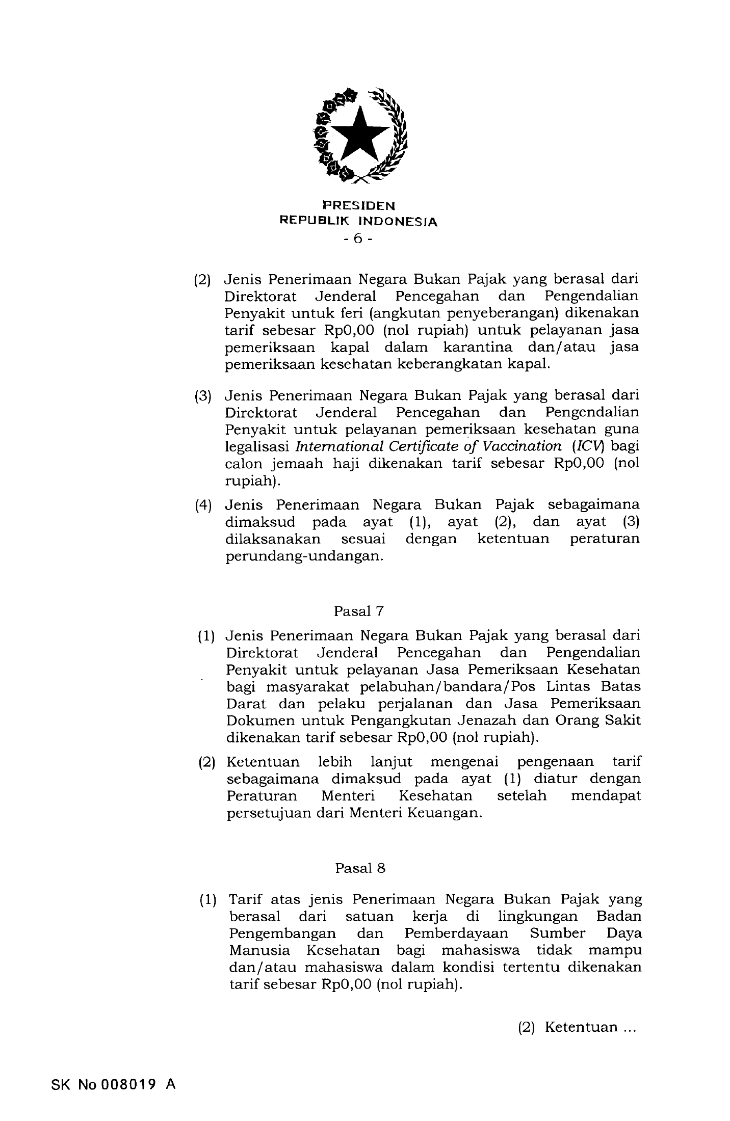 PP No. 64 Tahun 2019 — original complete physical PDF page 6; original image governs.
