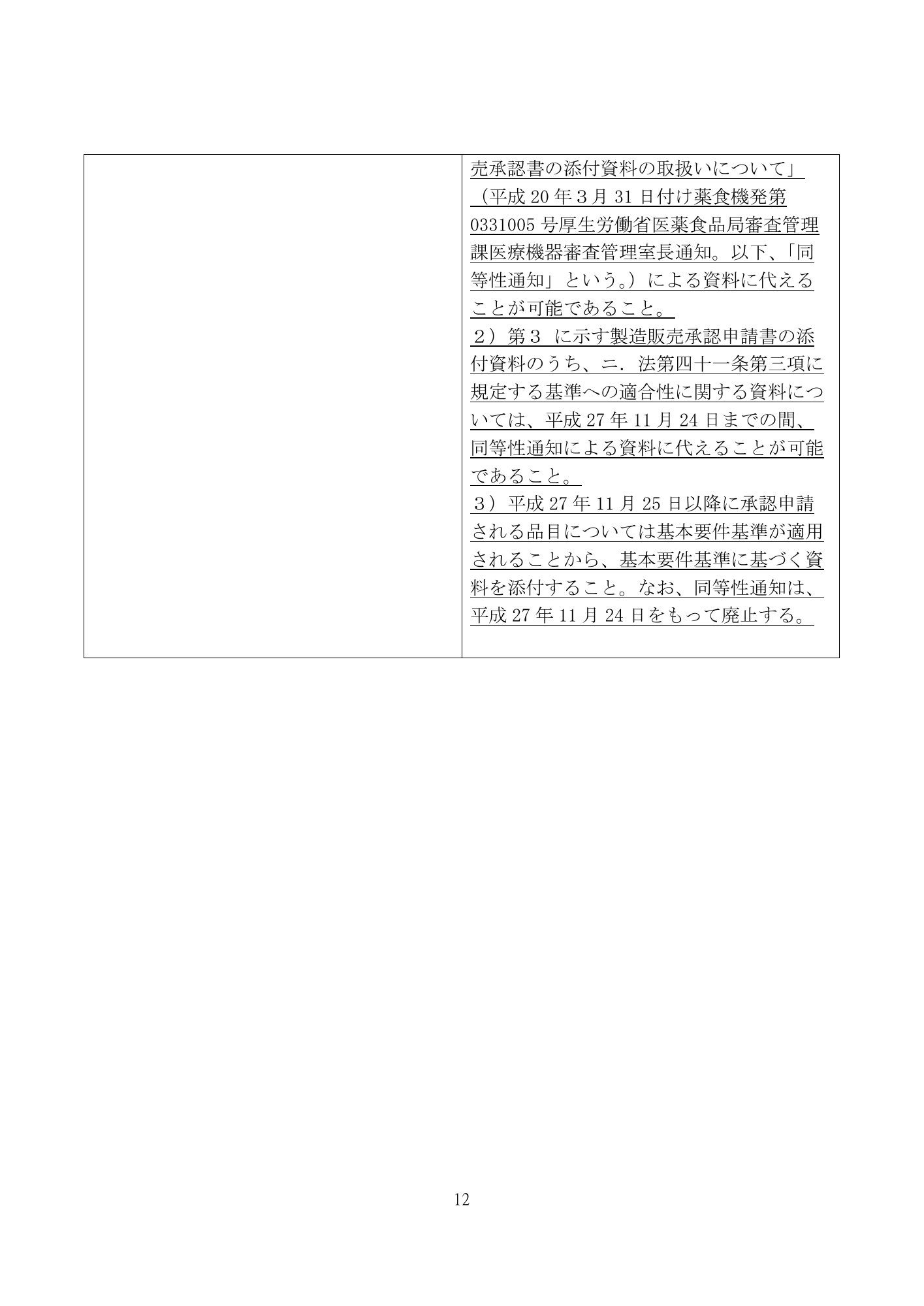 医薬機審発0507第1号 (7 May 2026) — original official PDF page12; original table columns and diagrams retained
