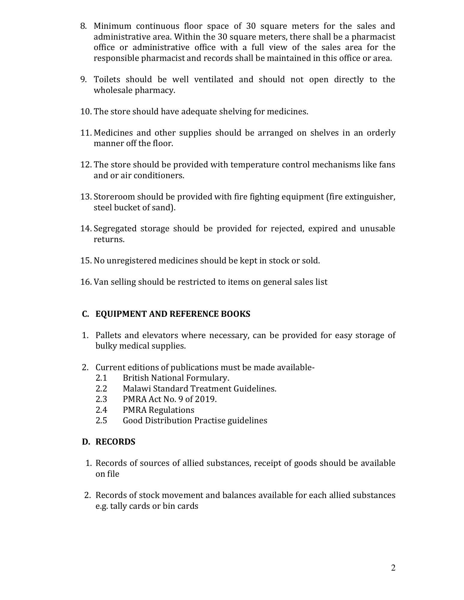 malawi-pmra-wholesale-premises-prescription — official PDF page 2; original table columns, symbols and diagram connections
