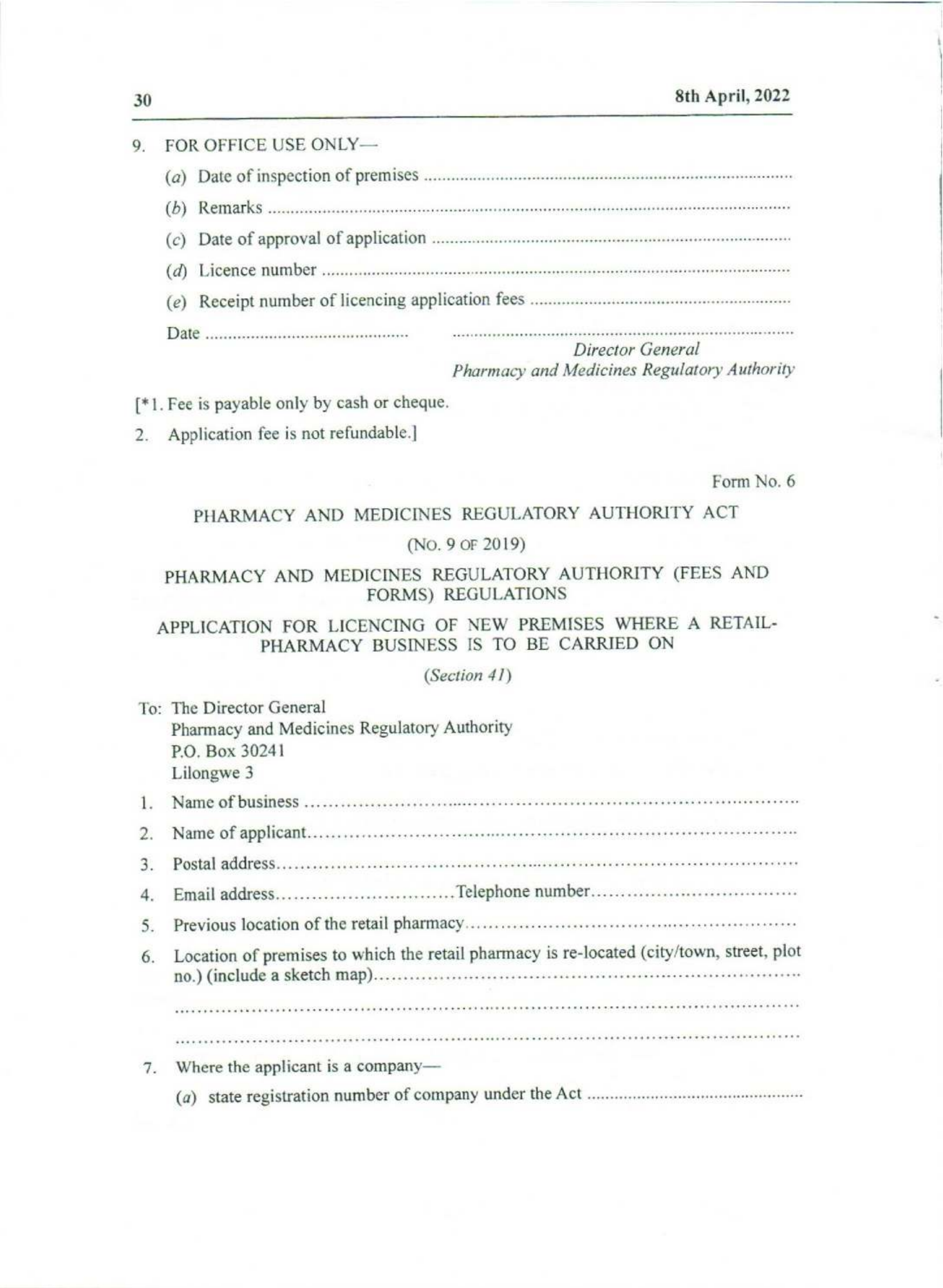 Government Notice 9 of 2022 — official PDF page 14; original table columns, symbols and diagram connections