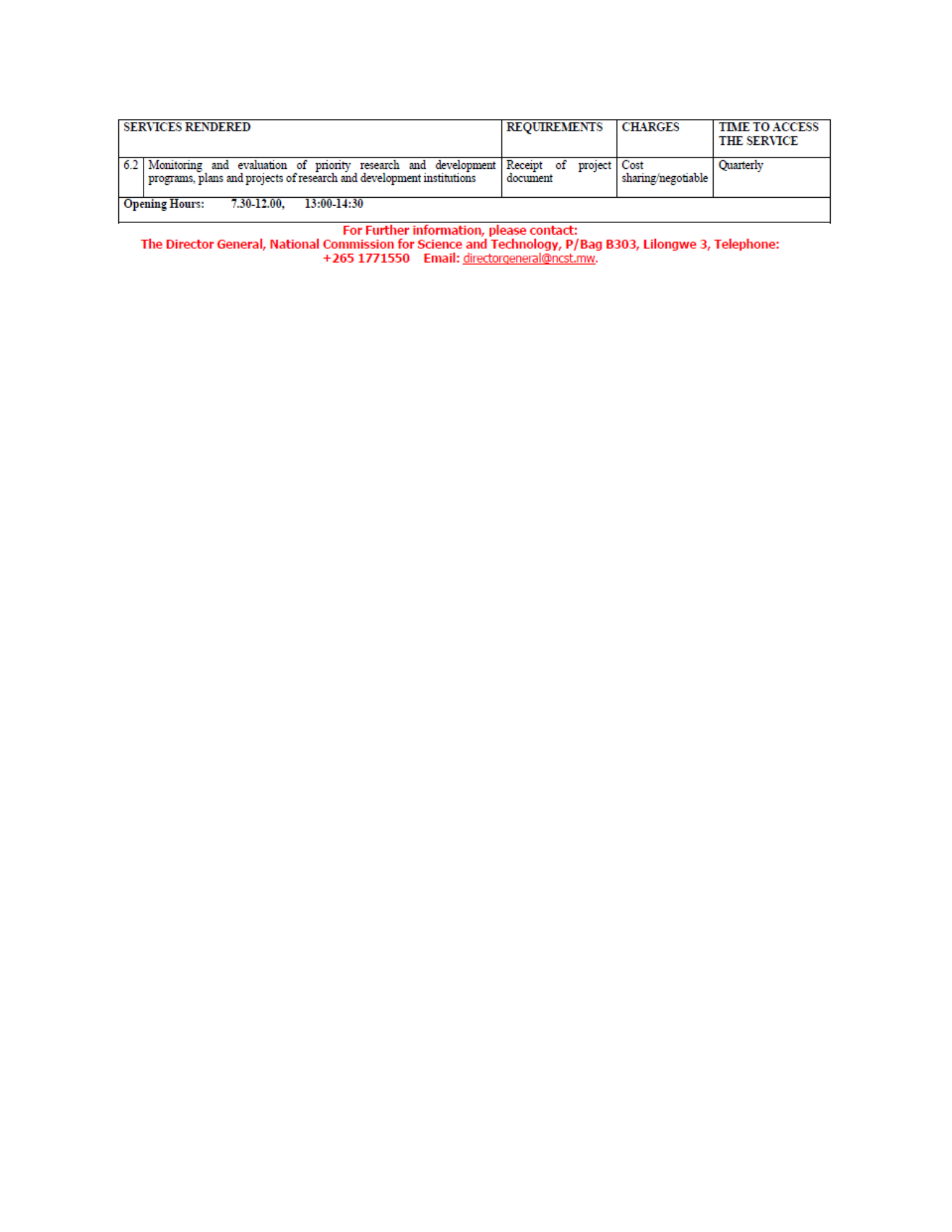 malawi-ncst-customer-services-charter — official PDF page 3; original table columns, symbols and diagram connections