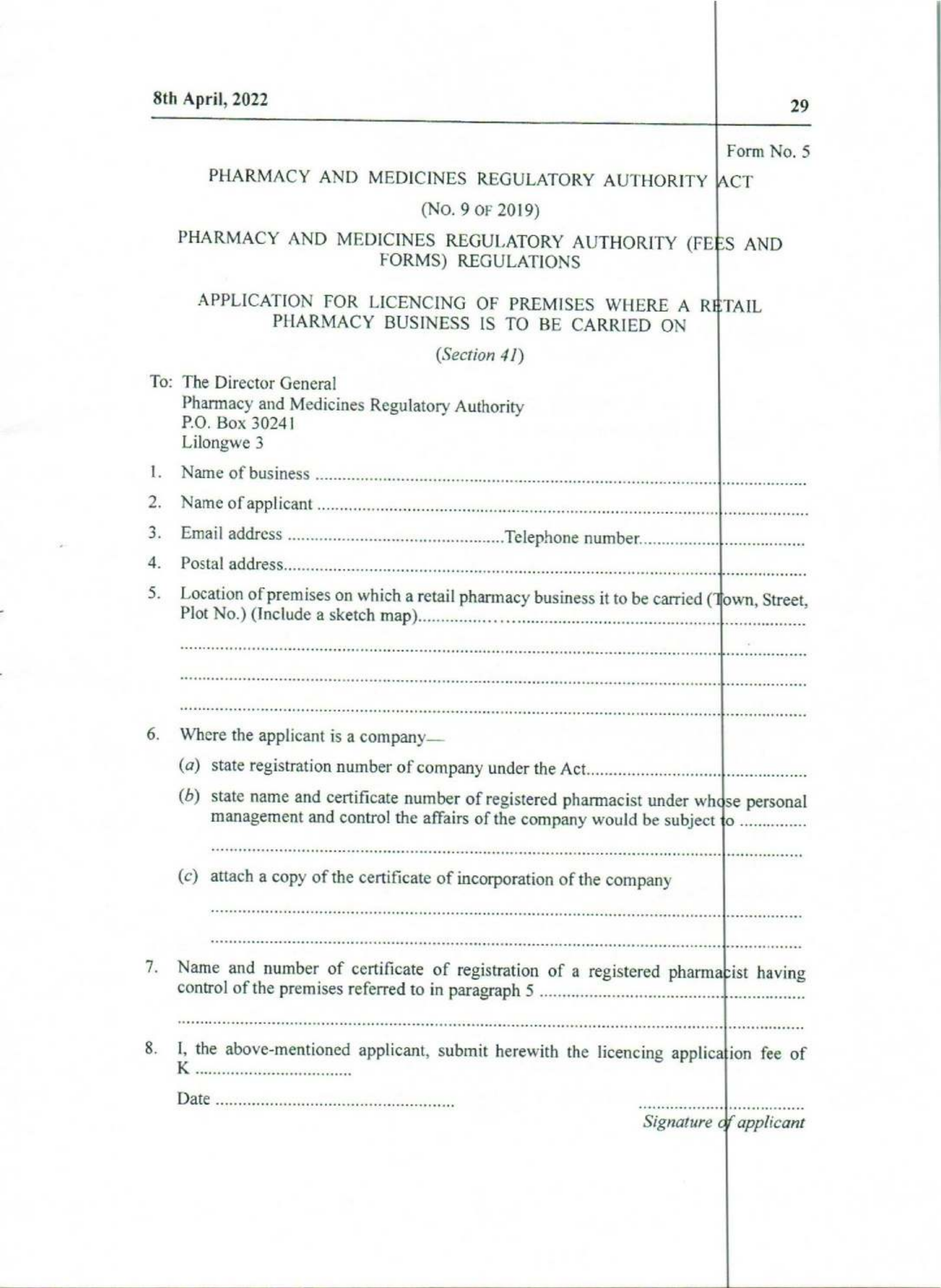 Government Notice 9 of 2022 — official PDF page 13; original table columns, symbols and diagram connections