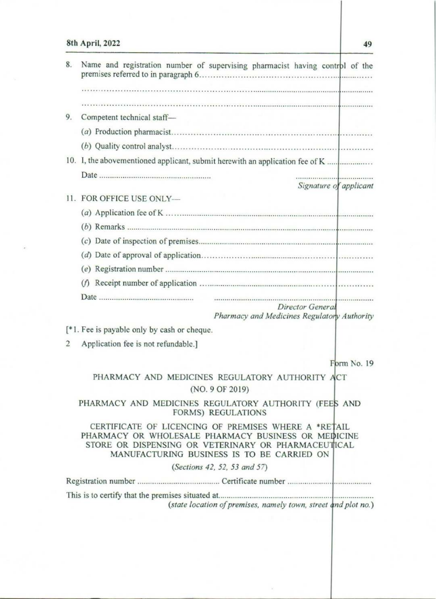 Government Notice 9 of 2022 — official PDF page 33; original table columns, symbols and diagram connections