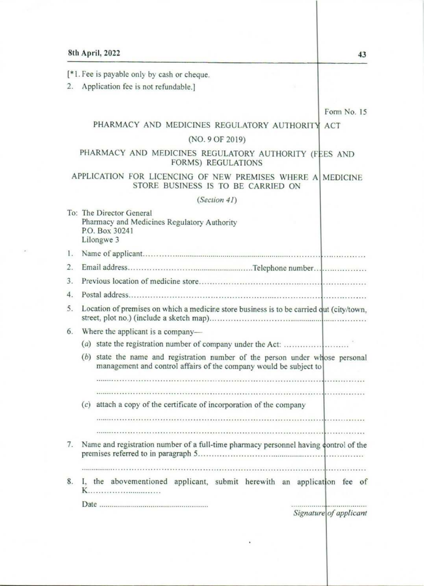 Government Notice 9 of 2022 — official PDF page 27; original table columns, symbols and diagram connections