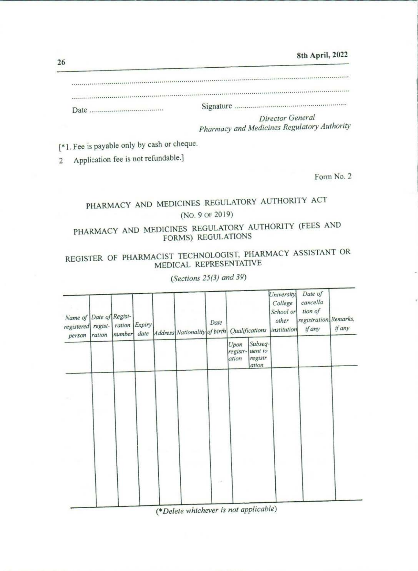 Government Notice 9 of 2022 — official PDF page 10; original table columns, symbols and diagram connections