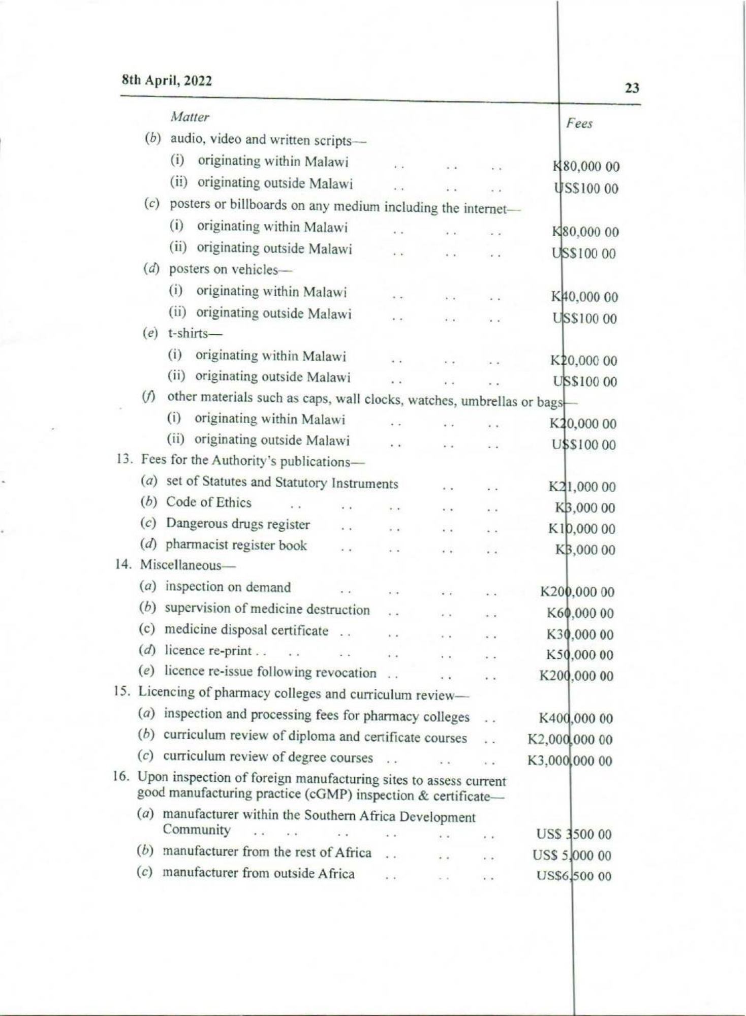 Government Notice 9 of 2022 — official PDF page 7; original table columns, symbols and diagram connections