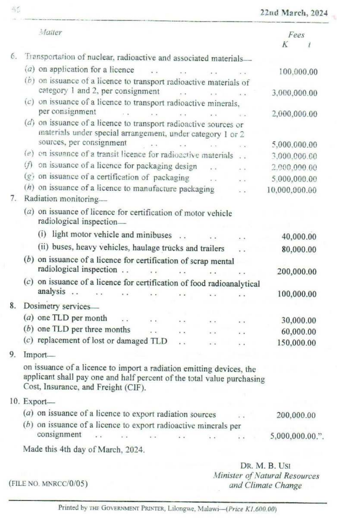 Government Notice 16 of 2024 — official PDF page 4; original table columns, symbols and diagram connections