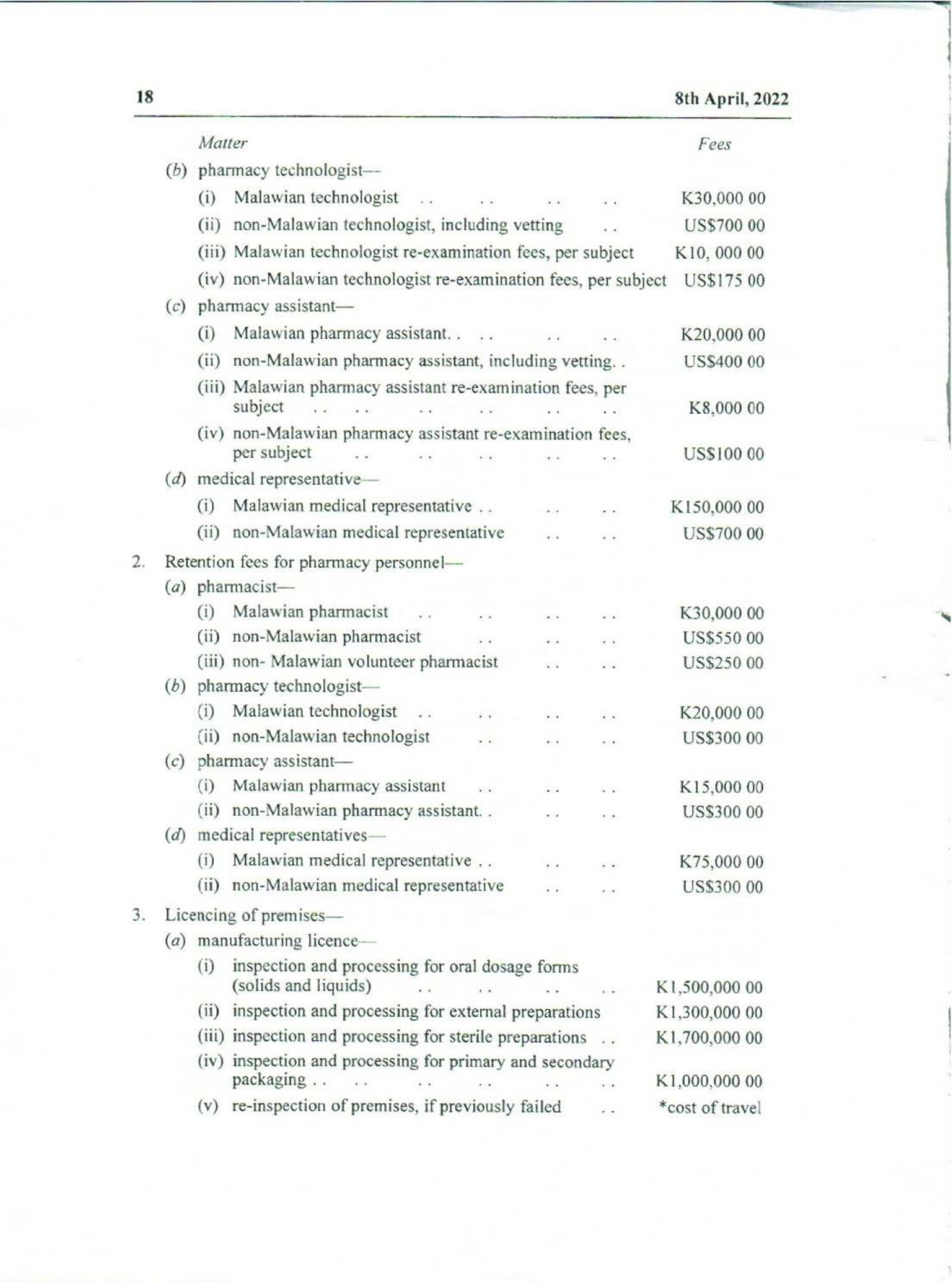 Government Notice 9 of 2022 — official PDF page 2; original table columns, symbols and diagram connections
