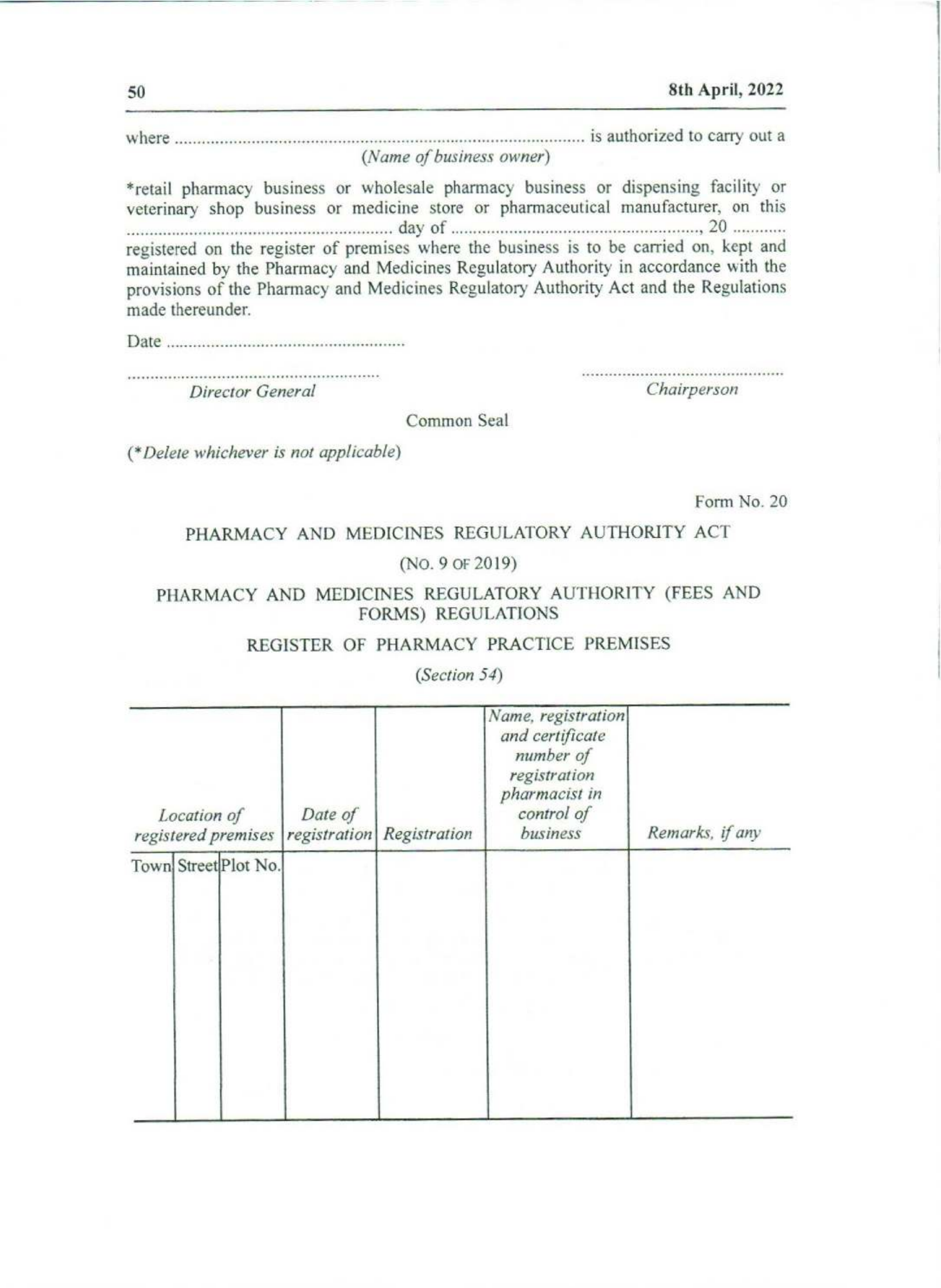 Government Notice 9 of 2022 — official PDF page 34; original table columns, symbols and diagram connections