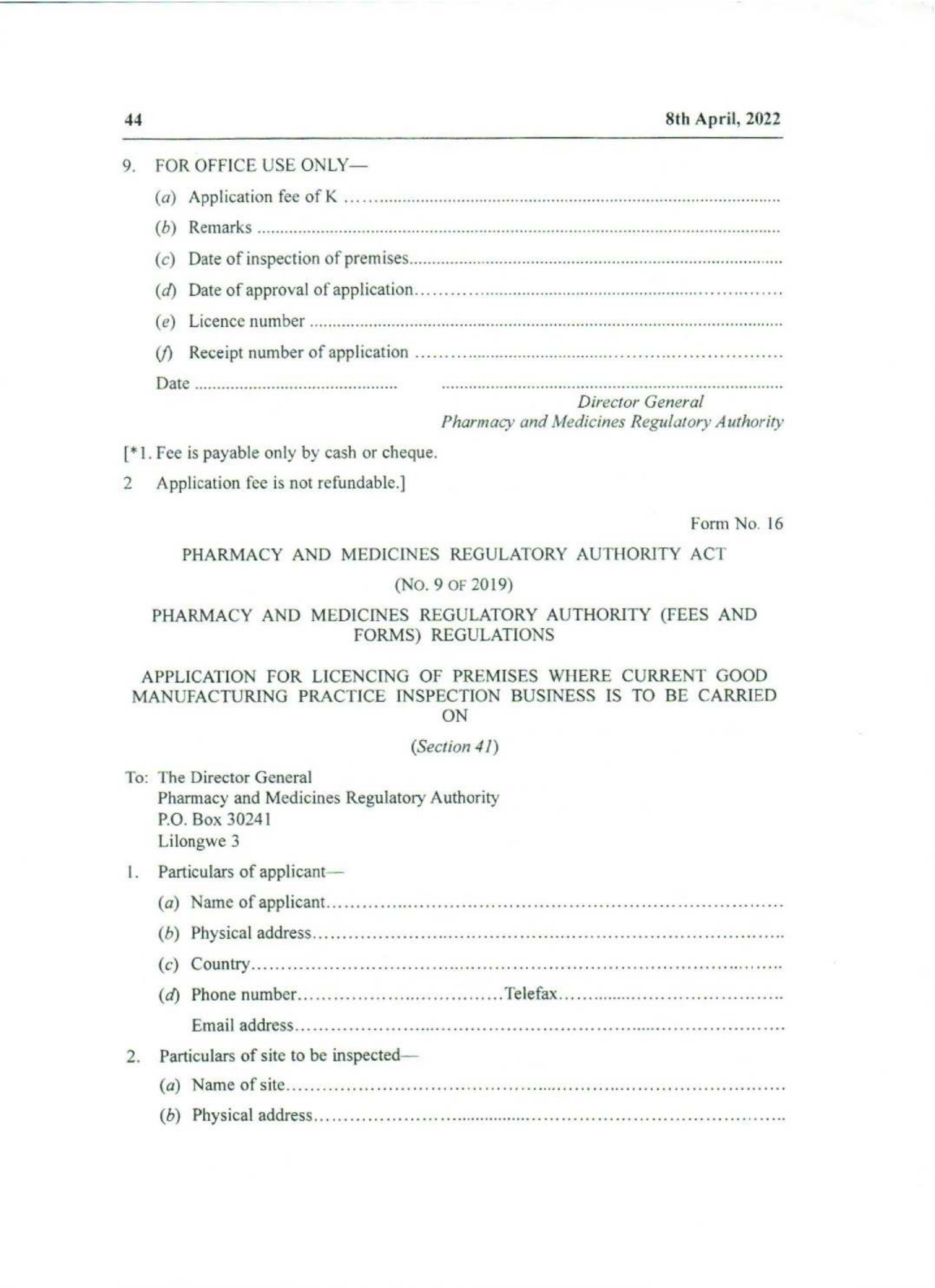 Government Notice 9 of 2022 — official PDF page 28; original table columns, symbols and diagram connections