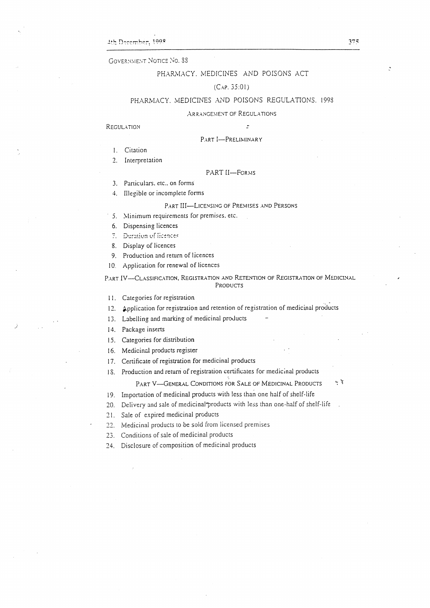 Government Notice 88 of 1998 — official PDF page 1; original table columns, symbols and diagram connections
