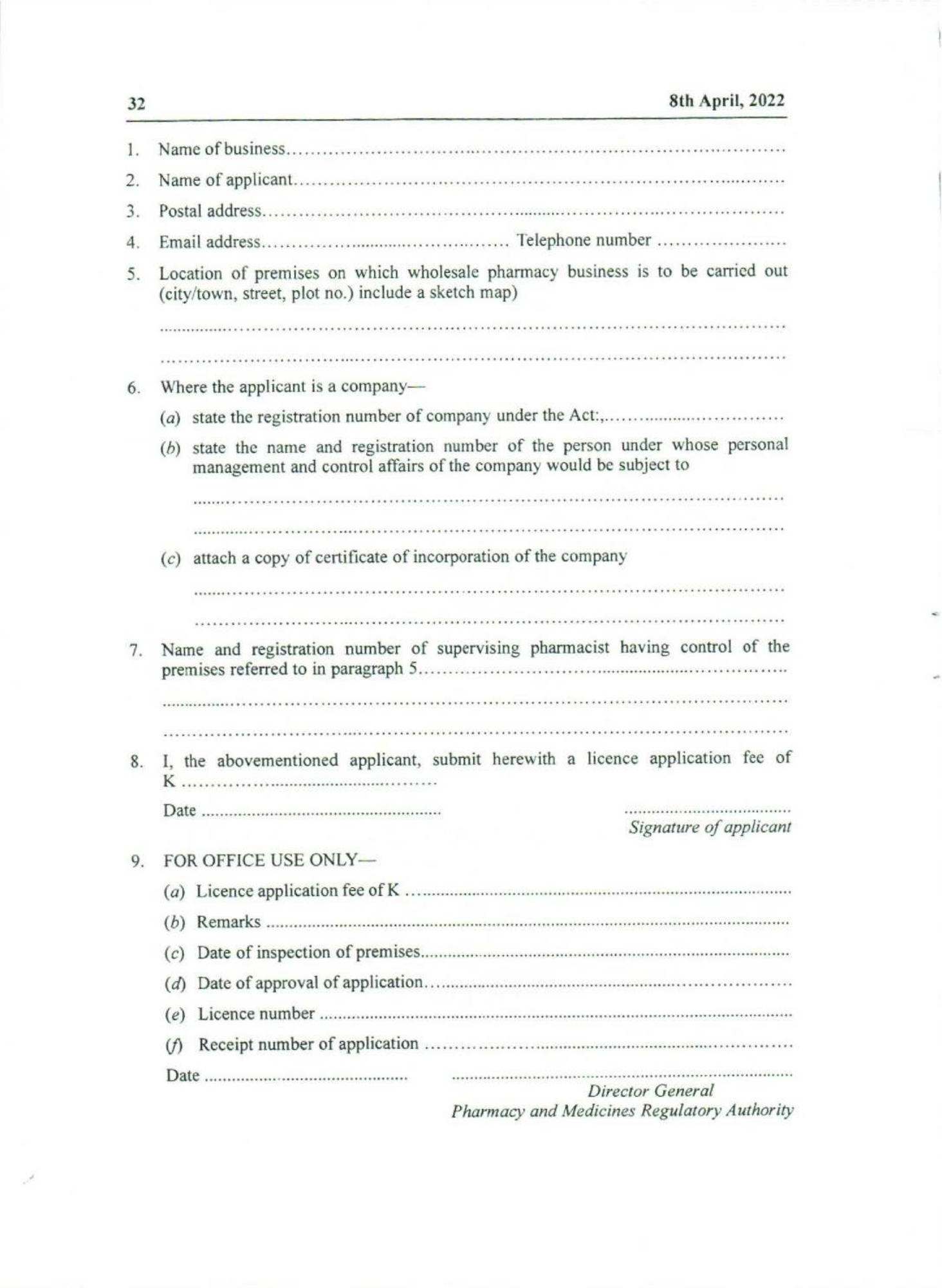 Government Notice 9 of 2022 — official PDF page 16; original table columns, symbols and diagram connections