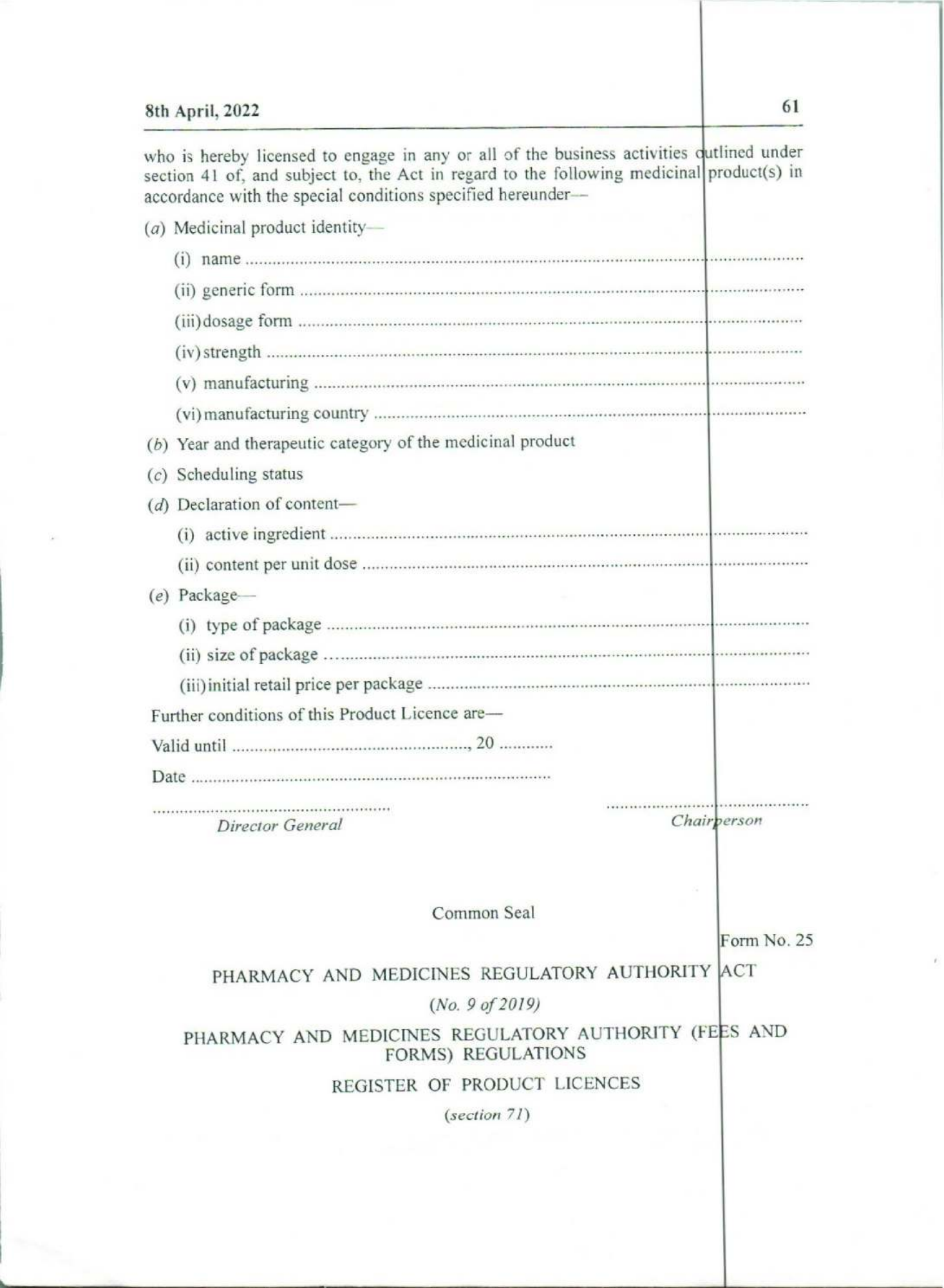 Government Notice 9 of 2022 — official PDF page 45; original table columns, symbols and diagram connections