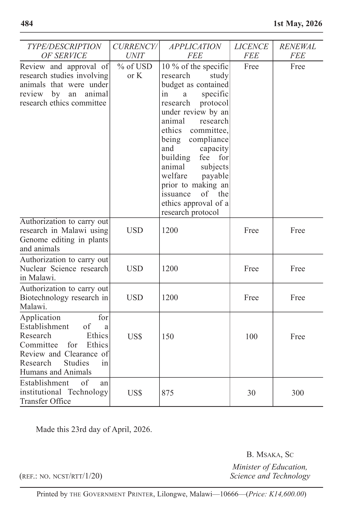 Government Notice 37 of 2026 — official PDF page 64; original table columns, symbols and diagram connections