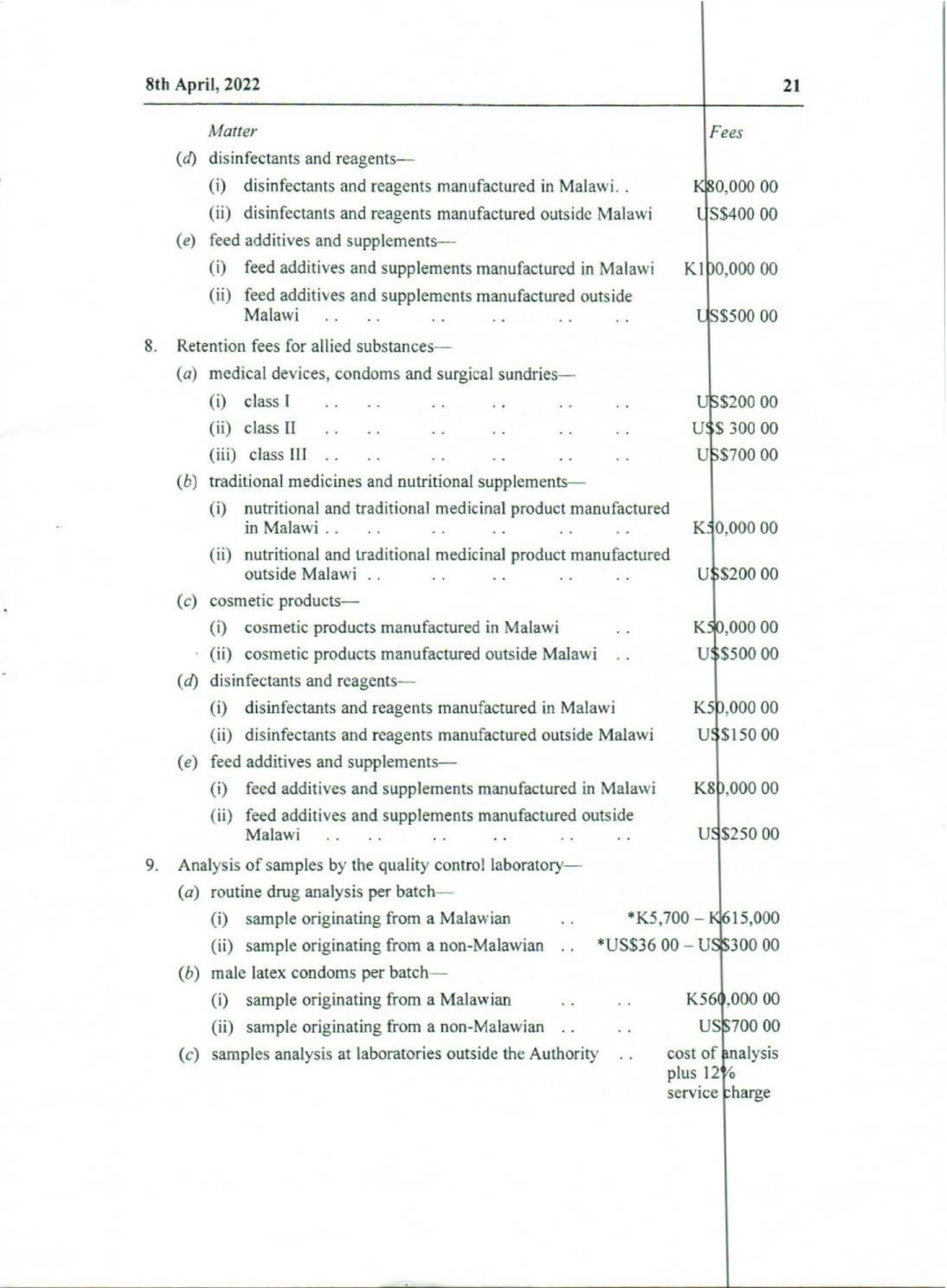 Government Notice 9 of 2022 — official PDF page 5; original table columns, symbols and diagram connections