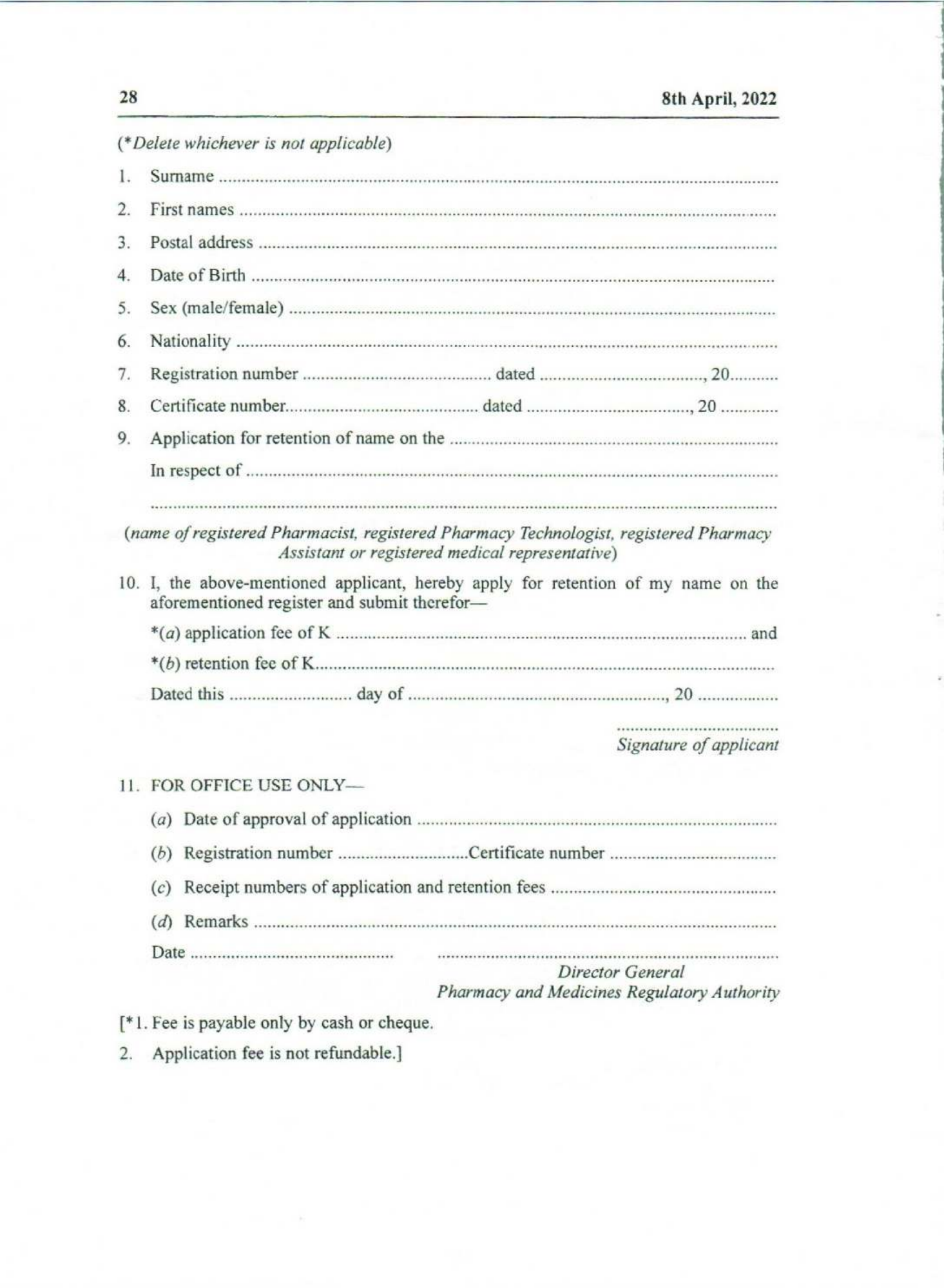 Government Notice 9 of 2022 — official PDF page 12; original table columns, symbols and diagram connections
