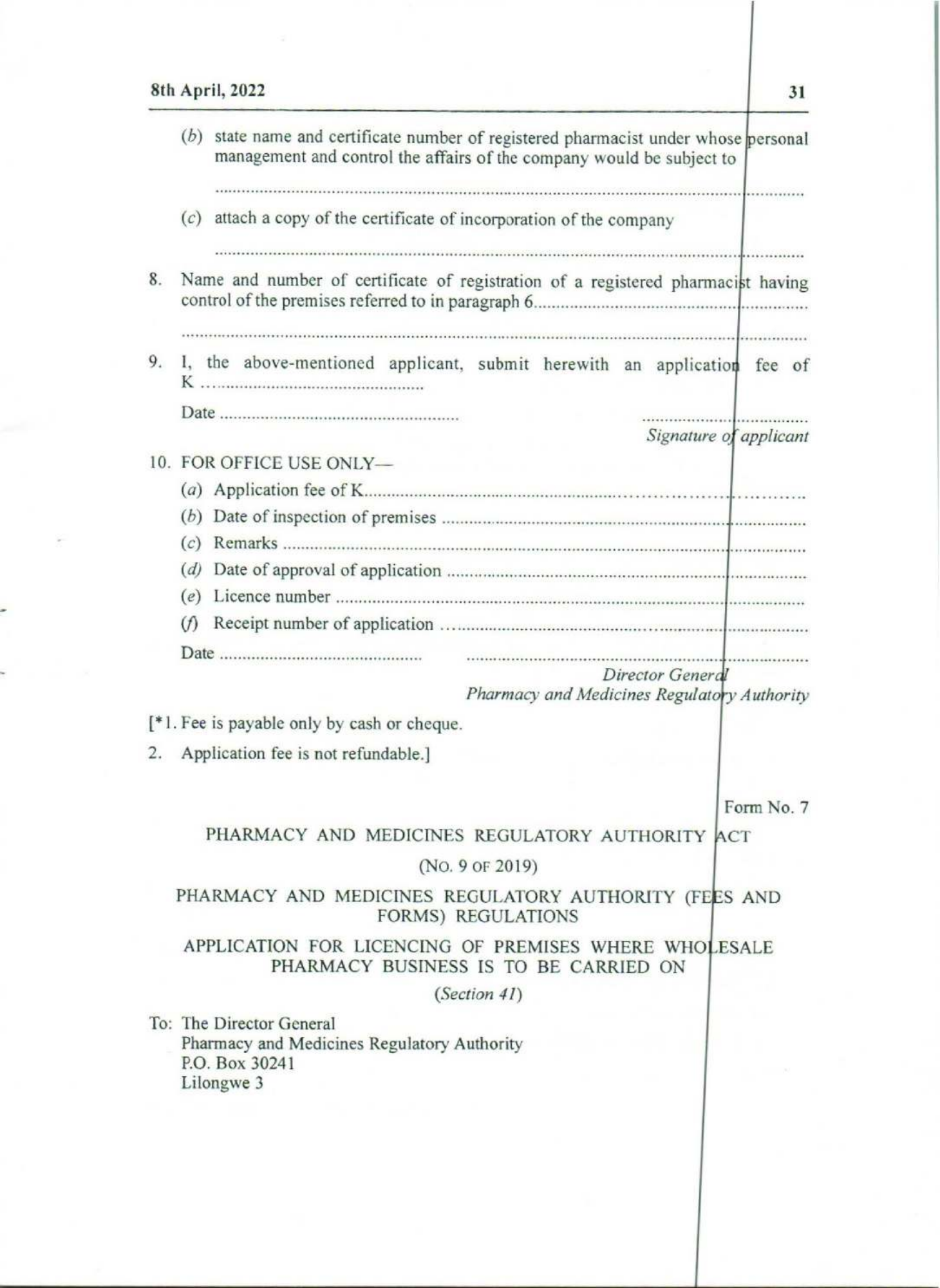 Government Notice 9 of 2022 — official PDF page 15; original table columns, symbols and diagram connections