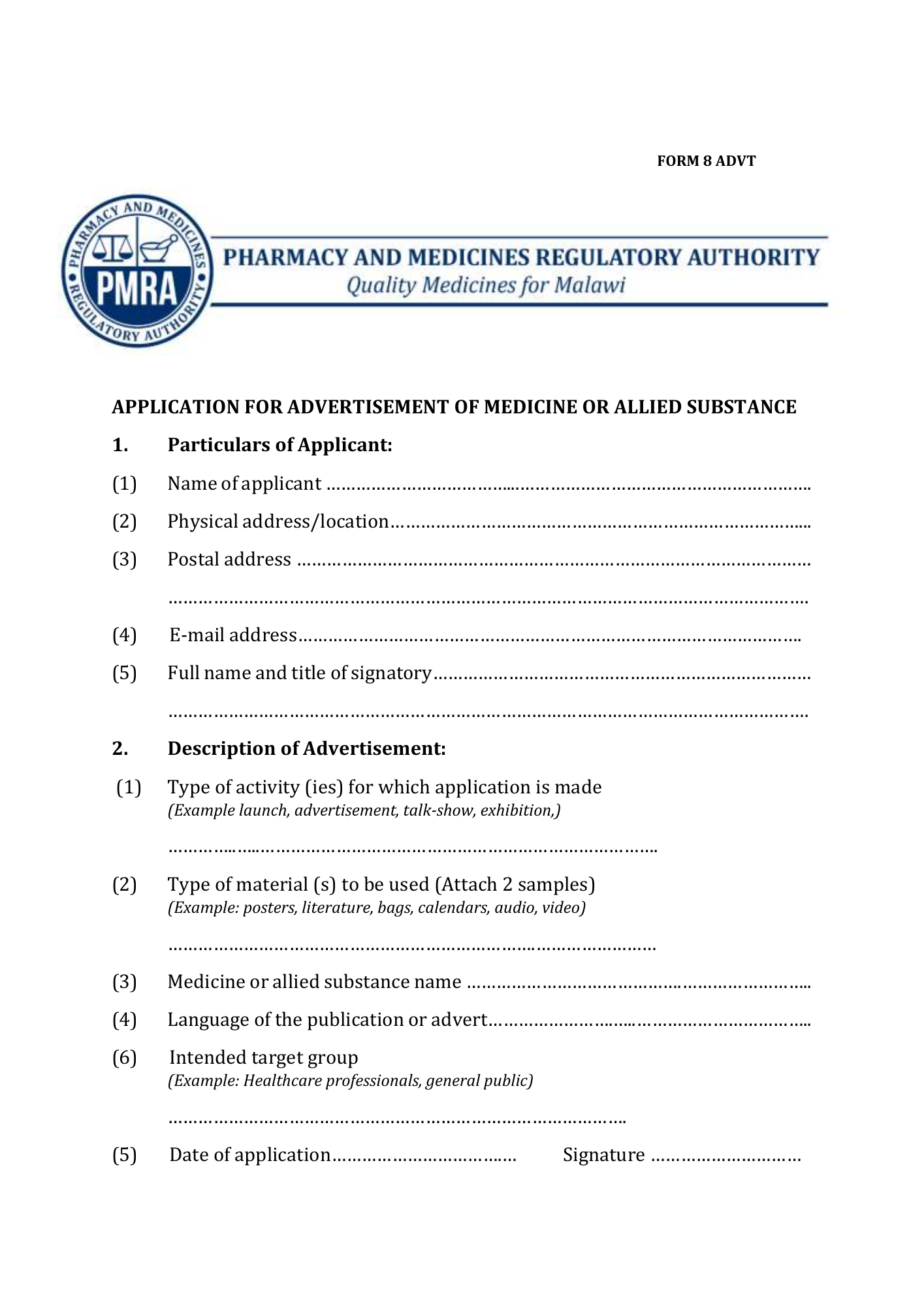 FORM 8 ADVT — official PDF page 1; original table columns, symbols and diagram connections