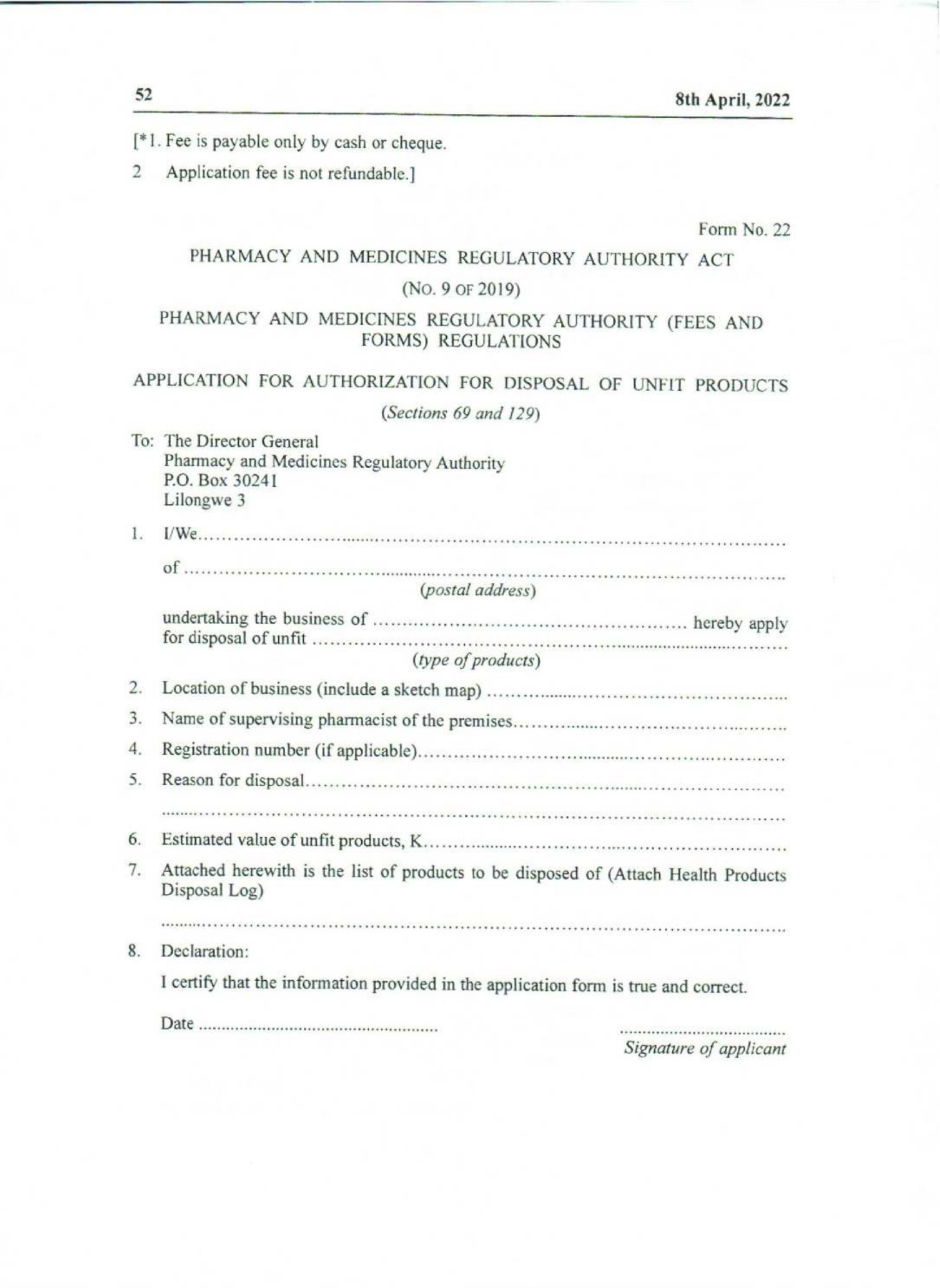 Government Notice 9 of 2022 — official PDF page 36; original table columns, symbols and diagram connections