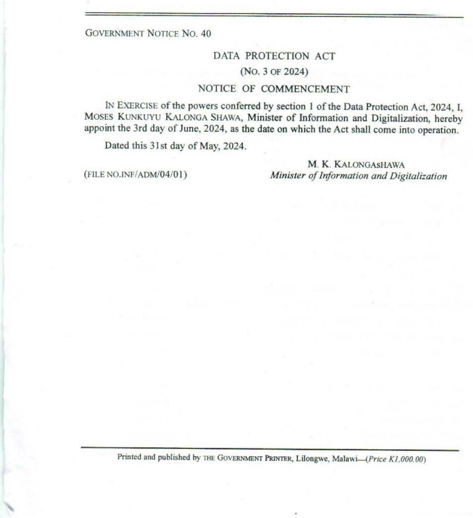 Government Notice 40 of 2024 — official PDF page 3; original table columns, symbols and diagram connections
