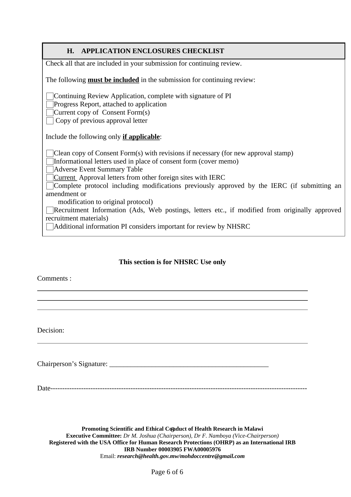 Rendered from the linked Office original — page 6; retained table layout and symbols. This is a render, not an official PDF page.
