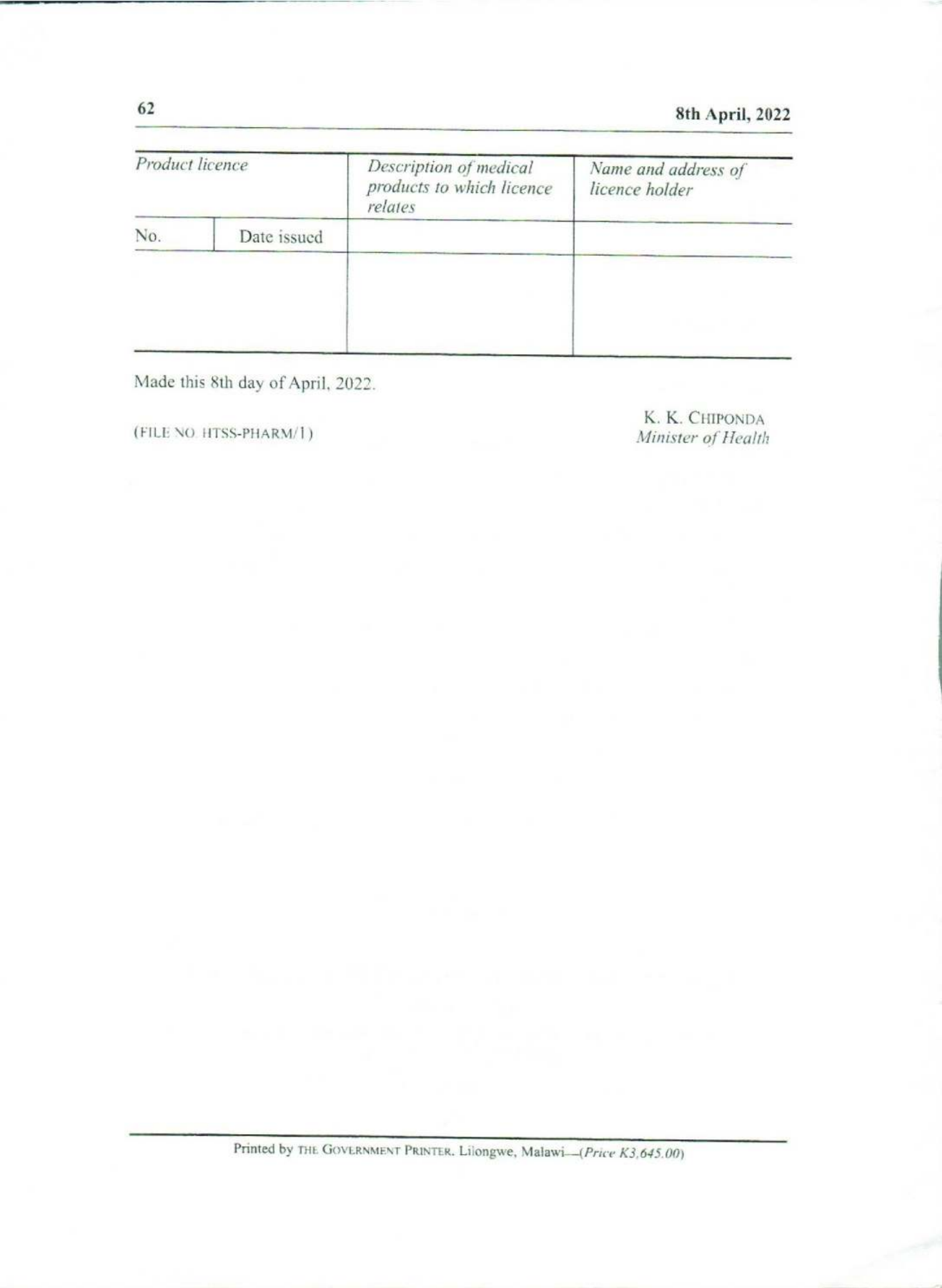 Government Notice 9 of 2022 — official PDF page 46; original table columns, symbols and diagram connections