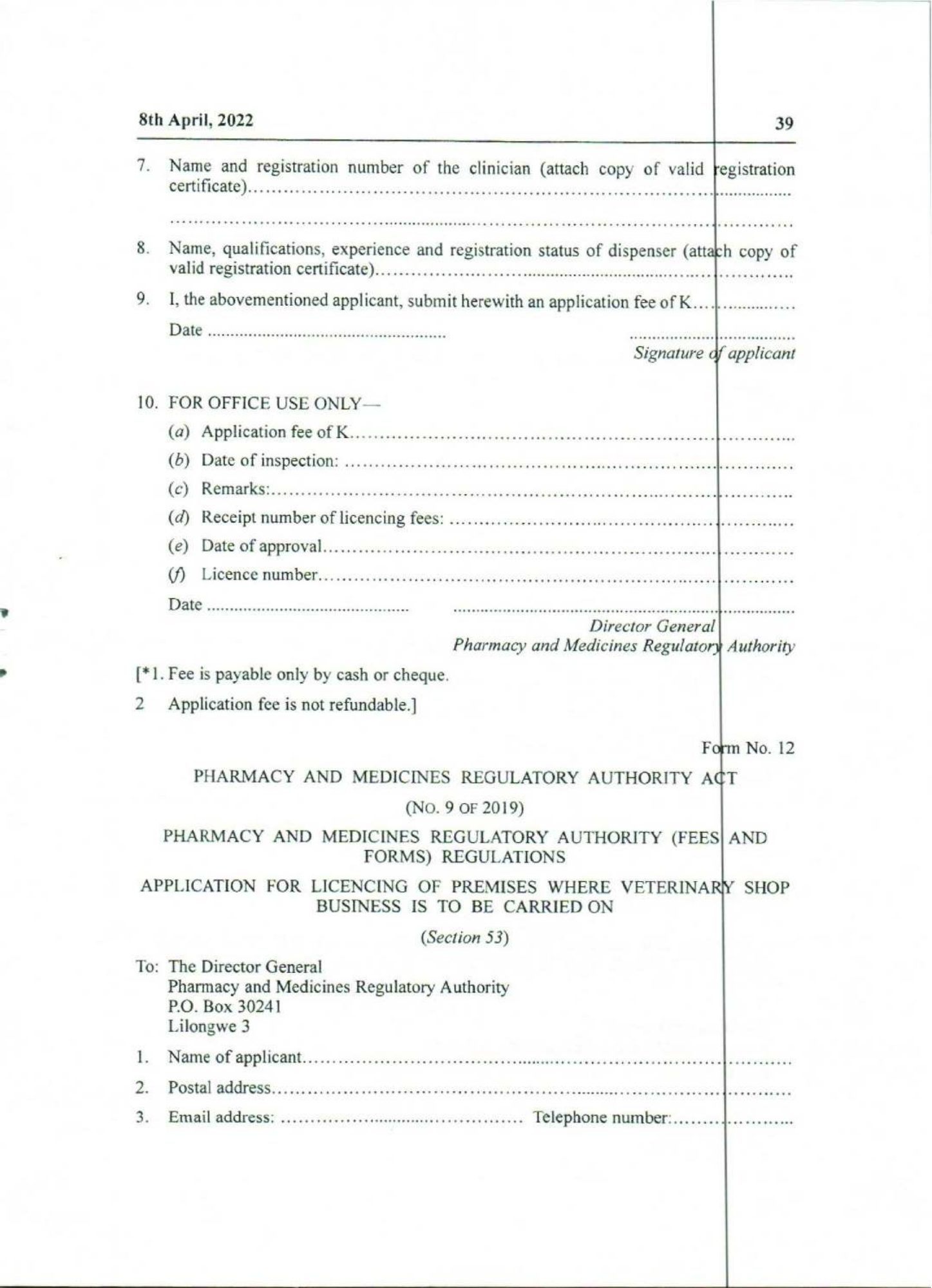 Government Notice 9 of 2022 — official PDF page 23; original table columns, symbols and diagram connections