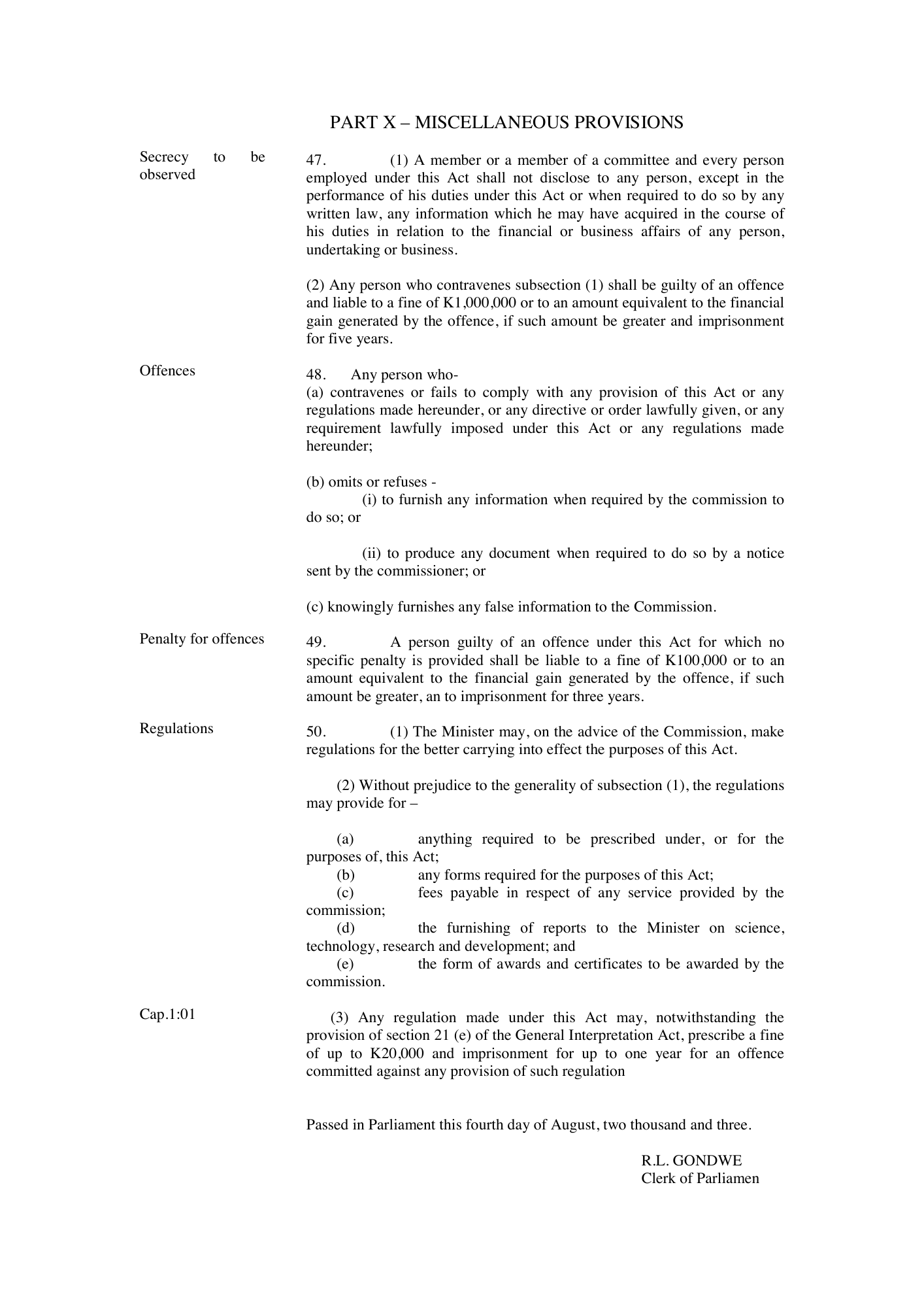 Act 16 of 2003 — official PDF page 14; original table columns, symbols and diagram connections